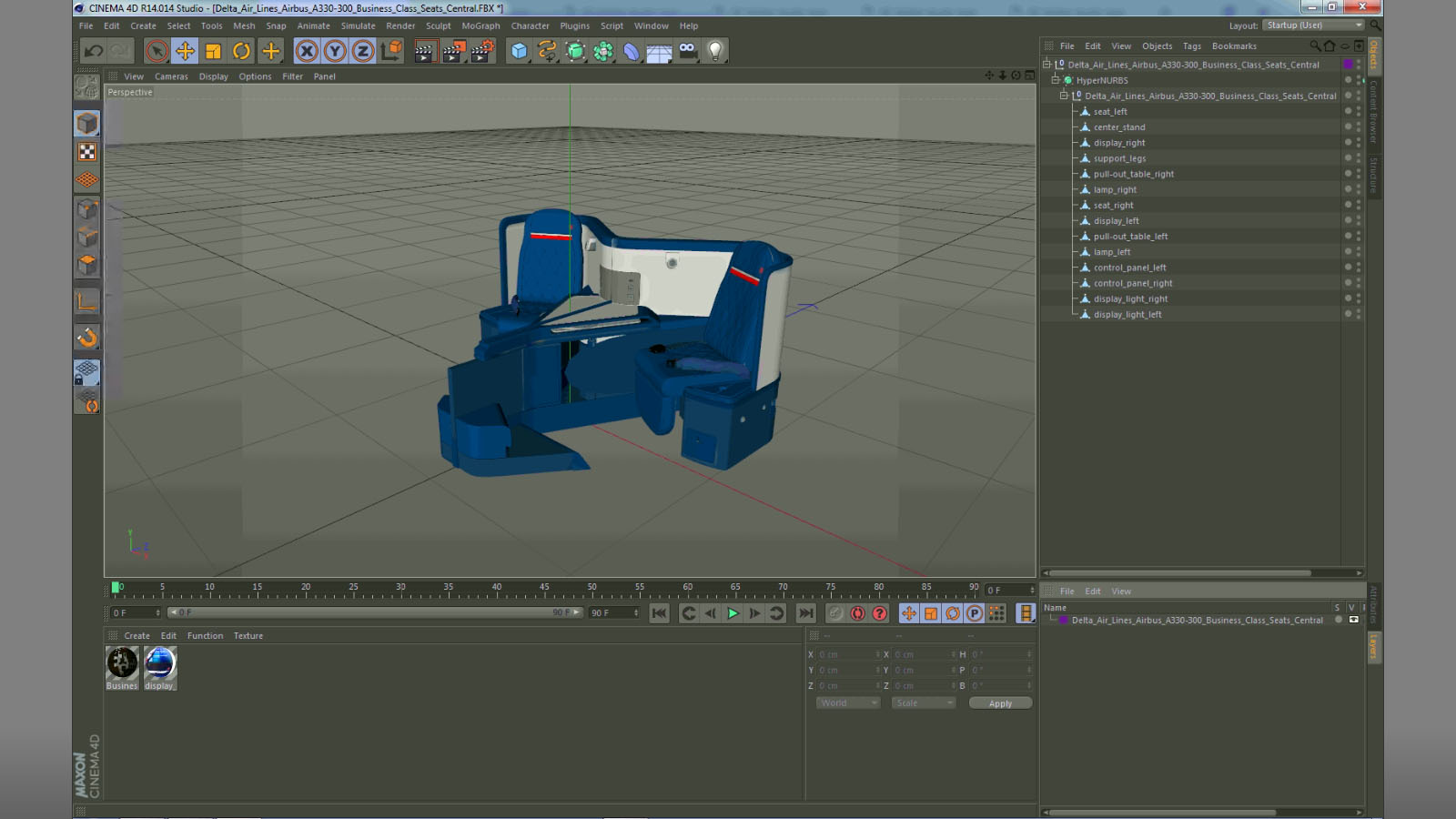 3D model Delta Air Lines Airbus A330-300 Business Class Seats Central