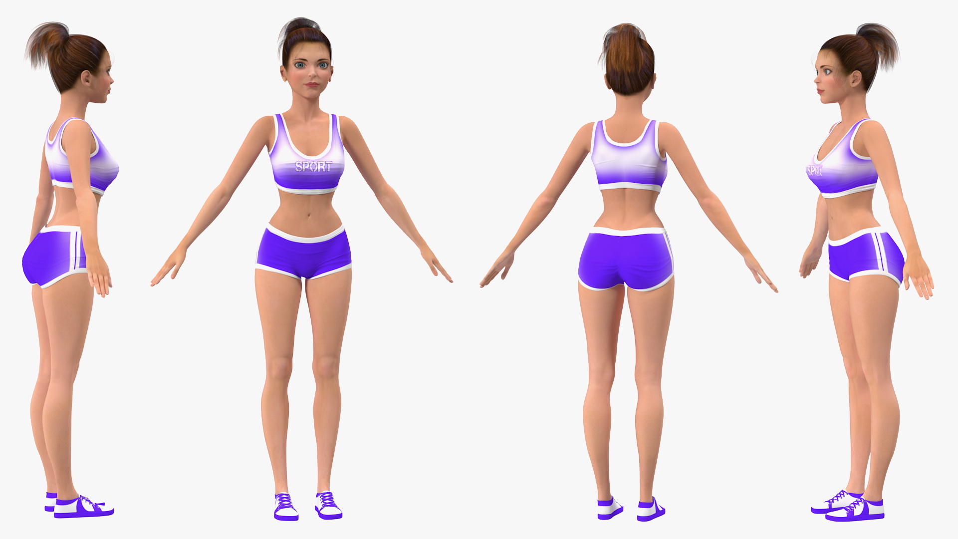 Cartoon Young Girl Sportive Clothes Rigged 3D