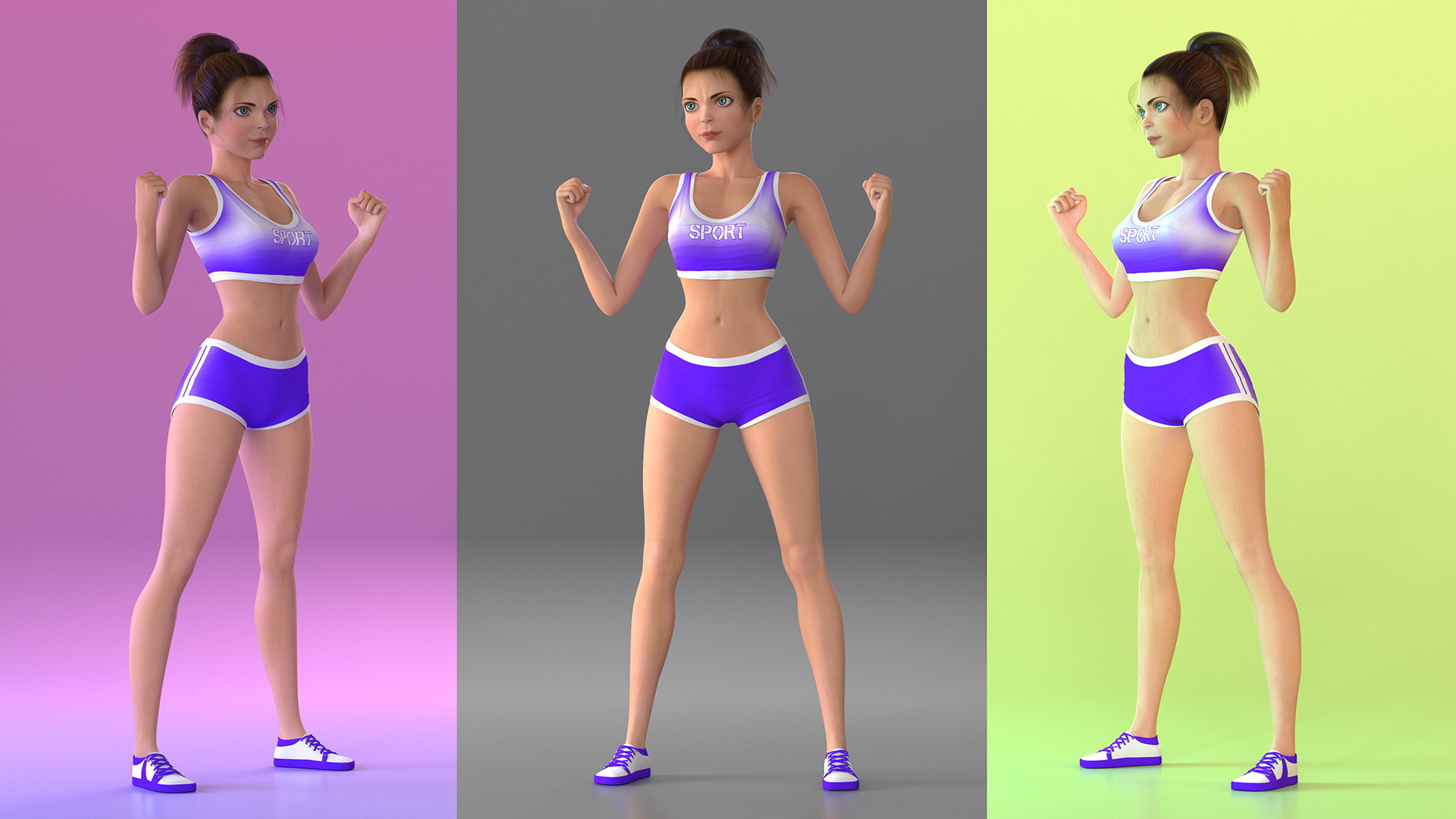 3D Cartoon Young Girl Sportive Clothes Rigged for Cinema 4D