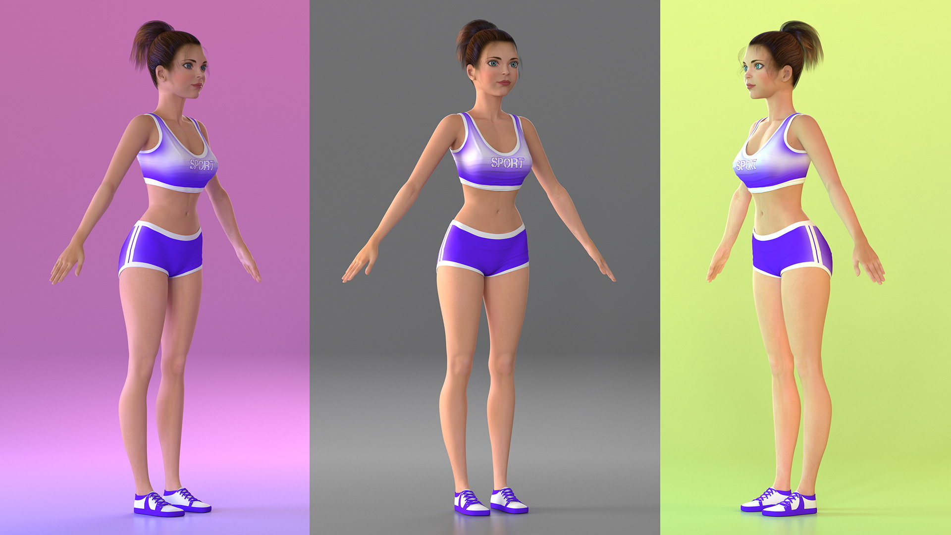 Cartoon Young Girl Sportive Clothes Rigged 3D