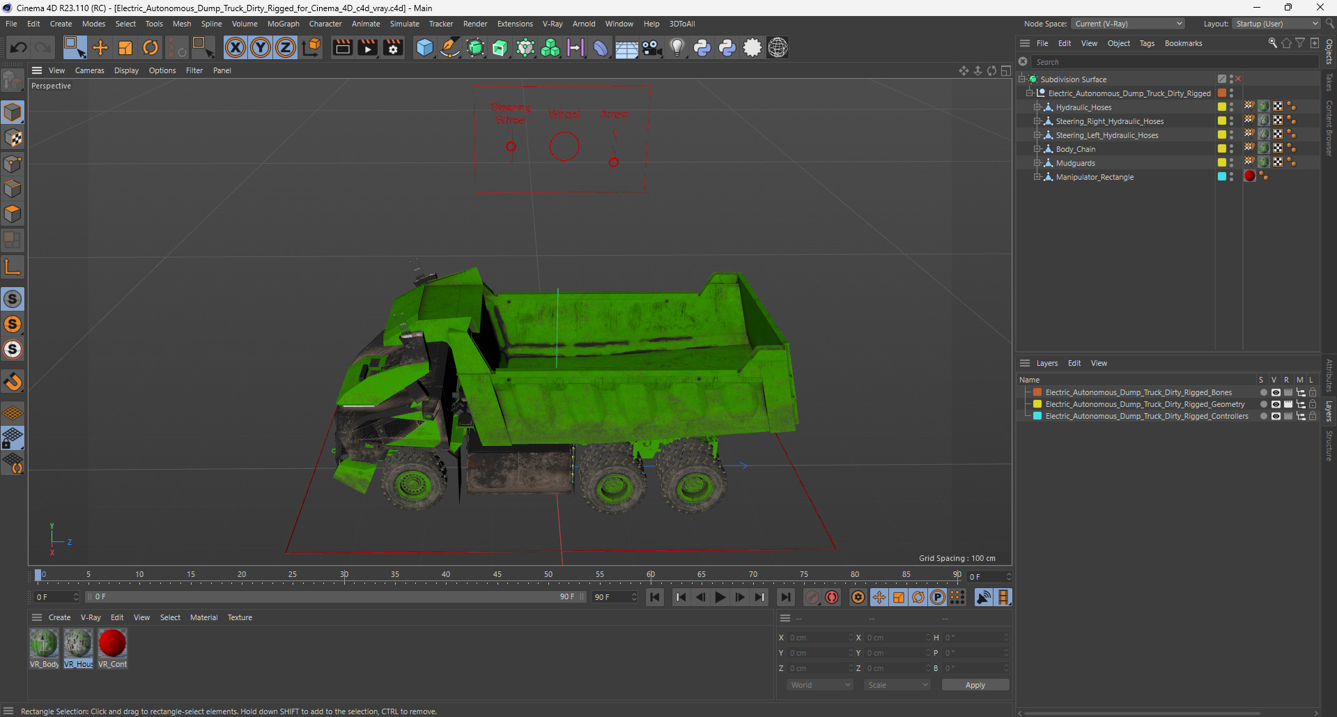 Electric Autonomous Dump Truck Dirty Rigged for Cinema 4D 3D