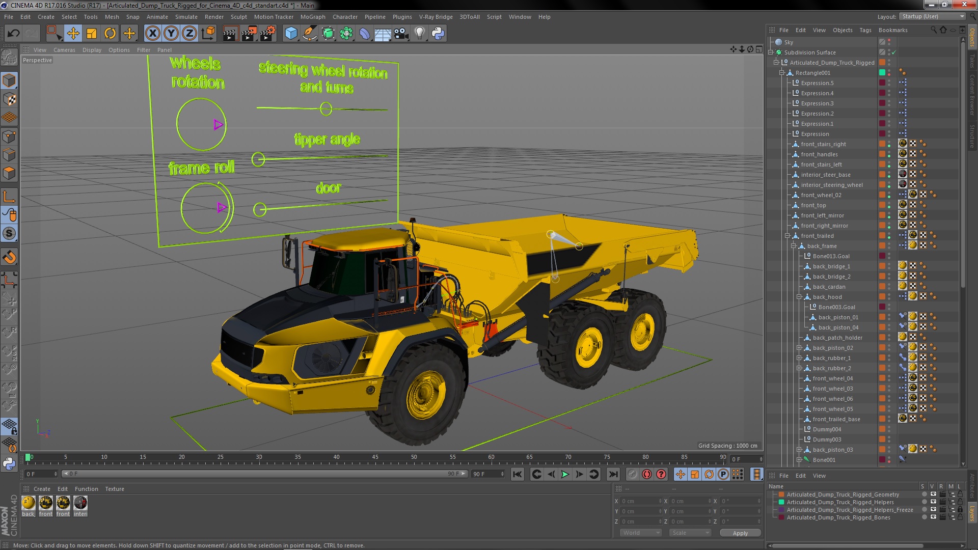 3D Articulated Dump Truck Rigged for Cinema 4D model