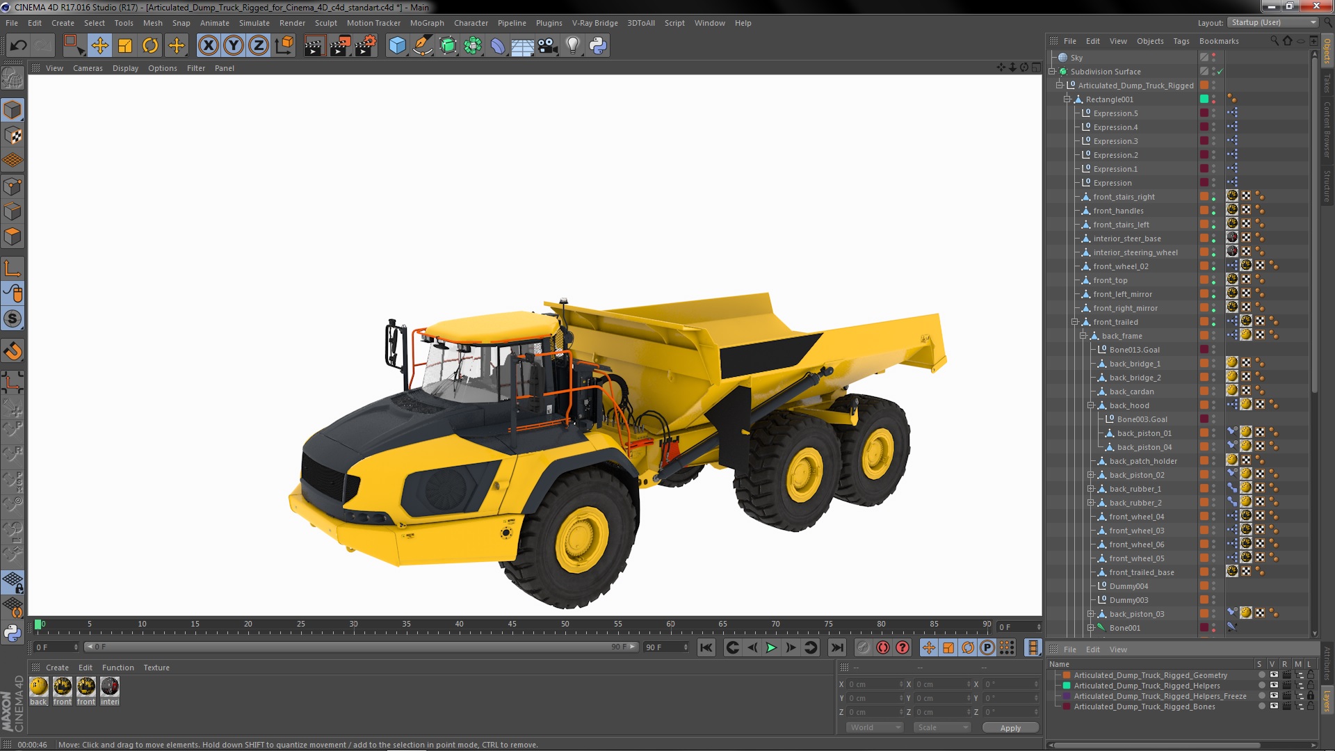 3D Articulated Dump Truck Rigged for Cinema 4D model