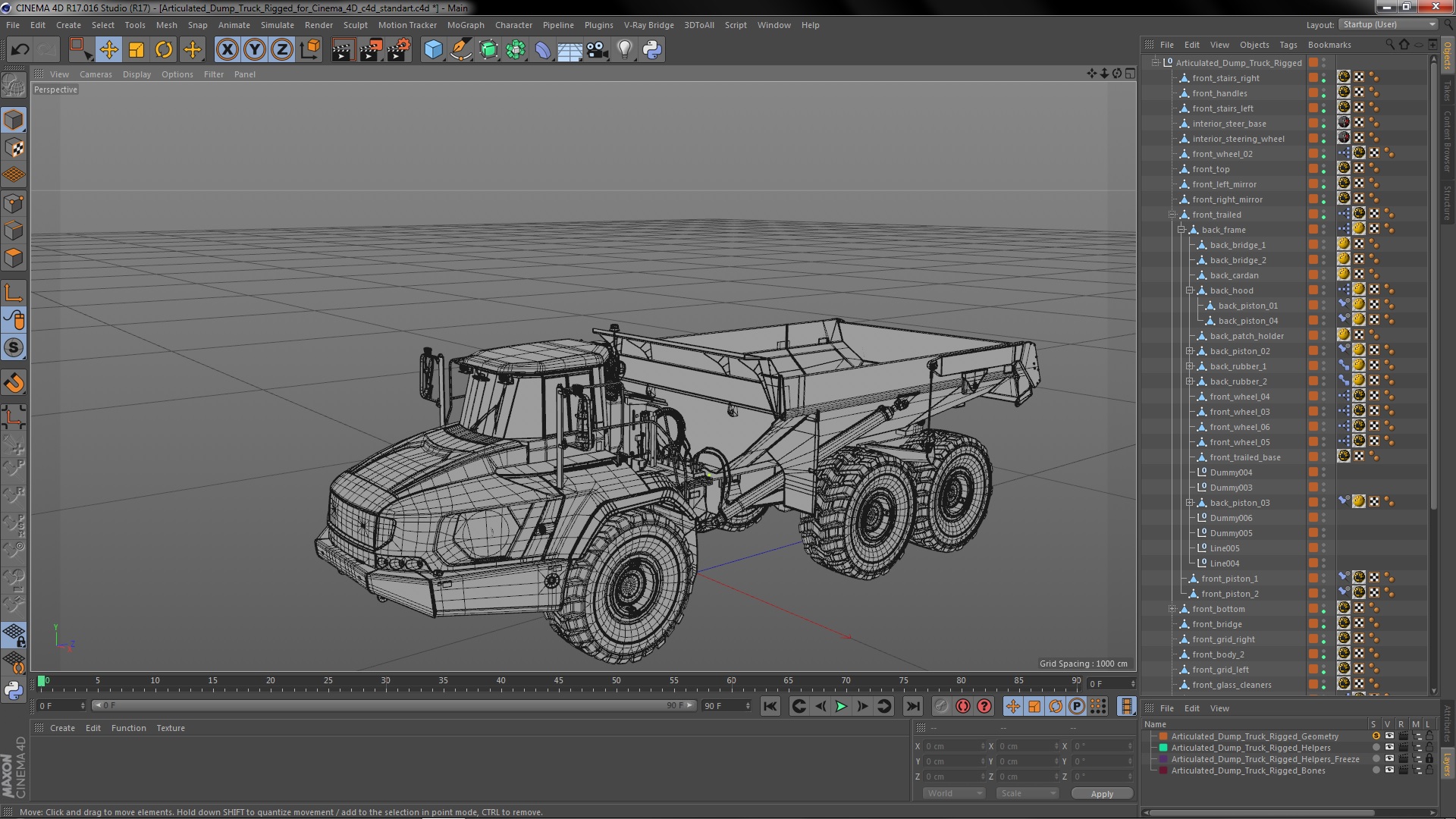 3D Articulated Dump Truck Rigged for Cinema 4D model