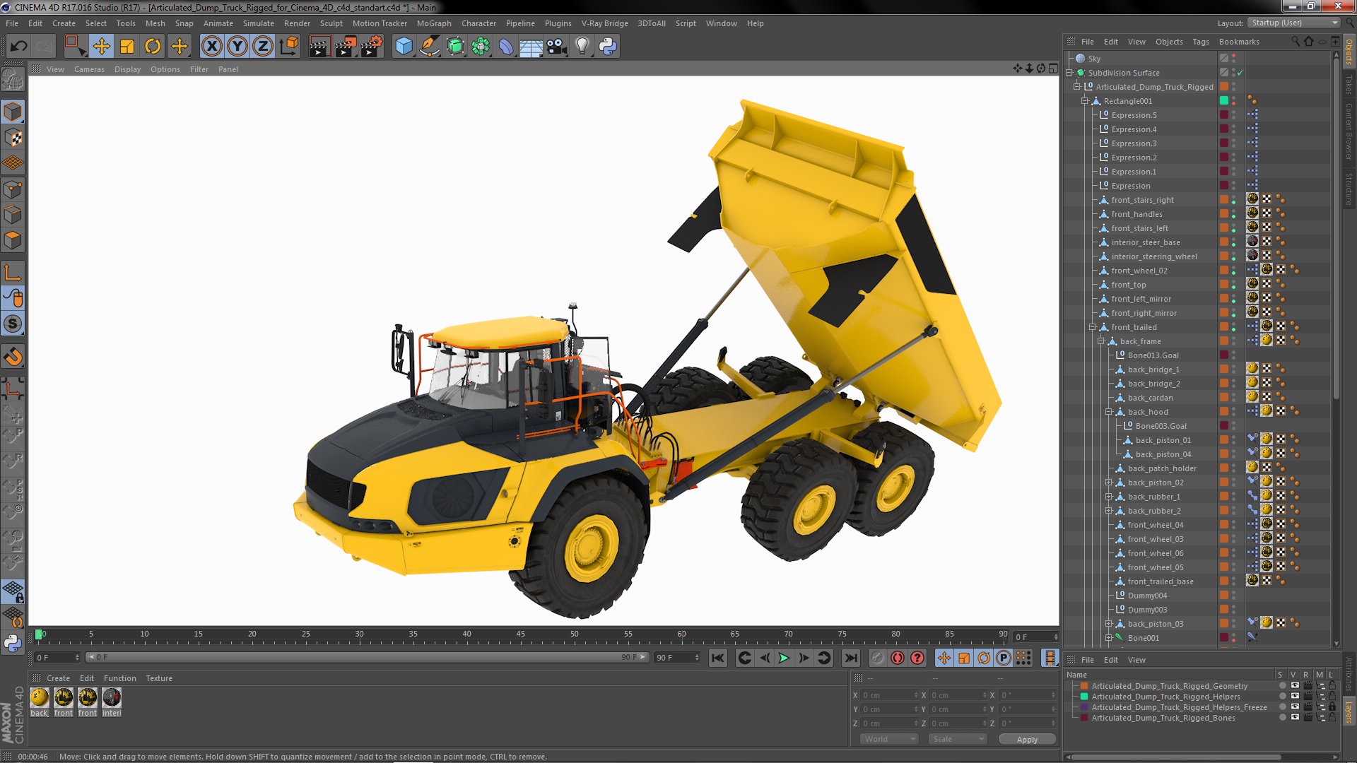 3D Articulated Dump Truck Rigged for Cinema 4D model