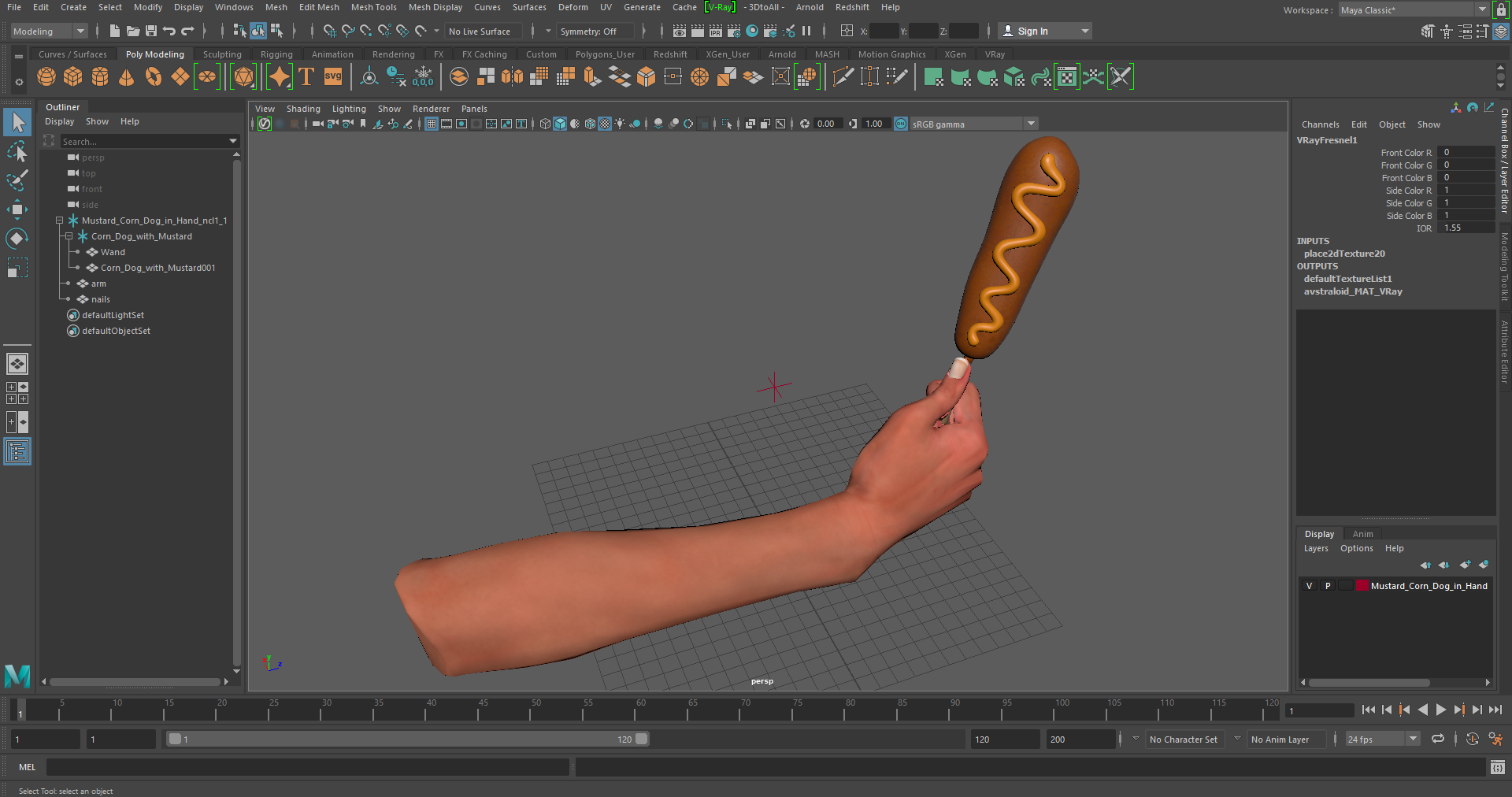 Mustard Corn Dog in Hand 3D model