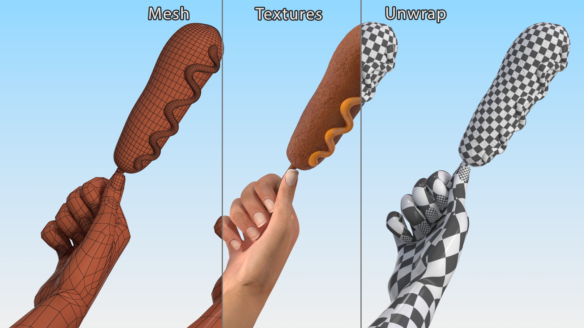 Mustard Corn Dog in Hand 3D model