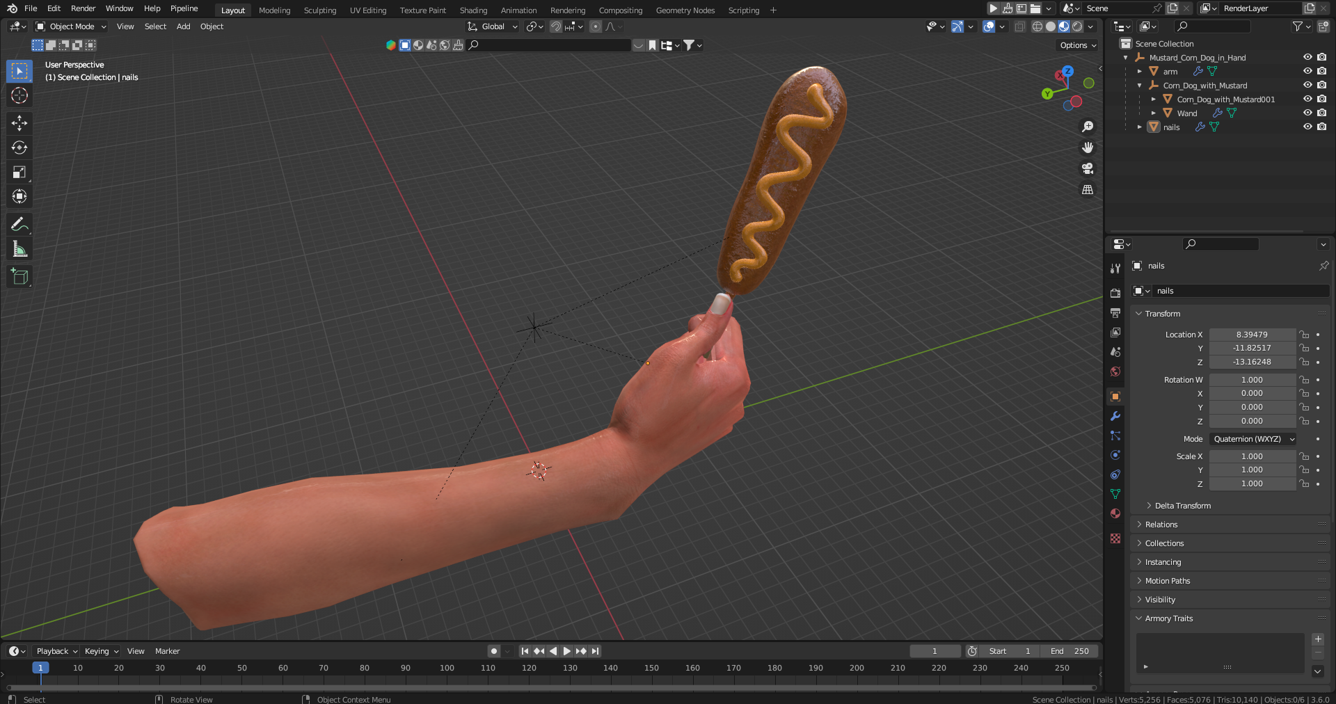 Mustard Corn Dog in Hand 3D model