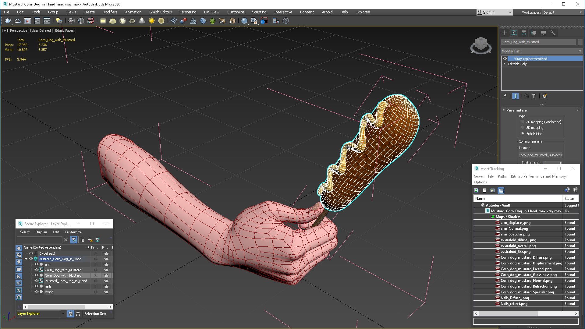 Mustard Corn Dog in Hand 3D model