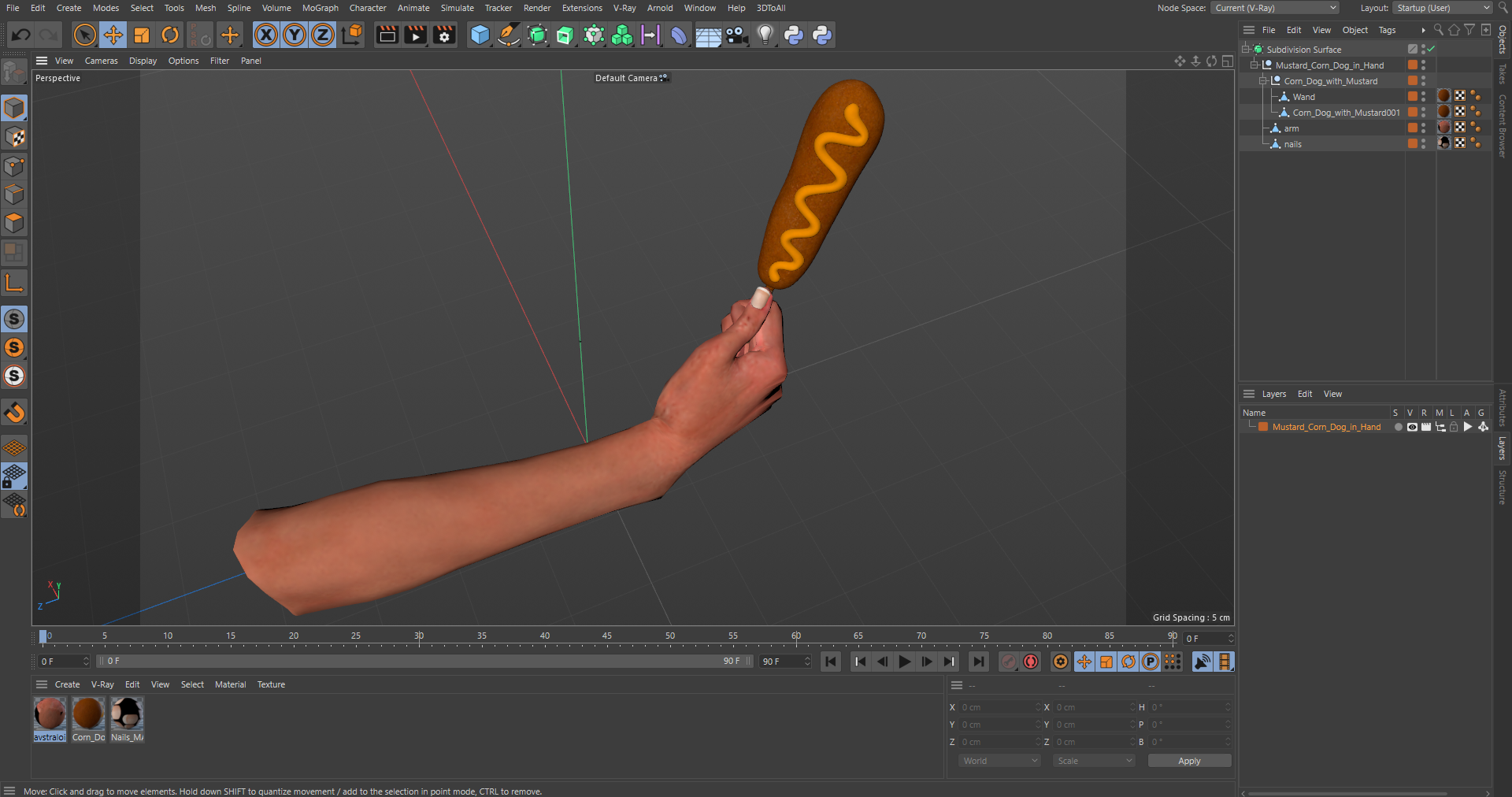 Mustard Corn Dog in Hand 3D model