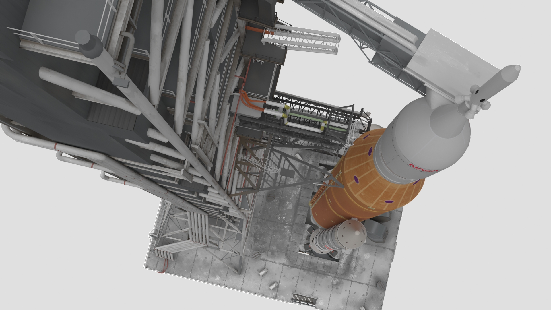 Space Launch System with Crawler Transporter and Launch Pad 3D model