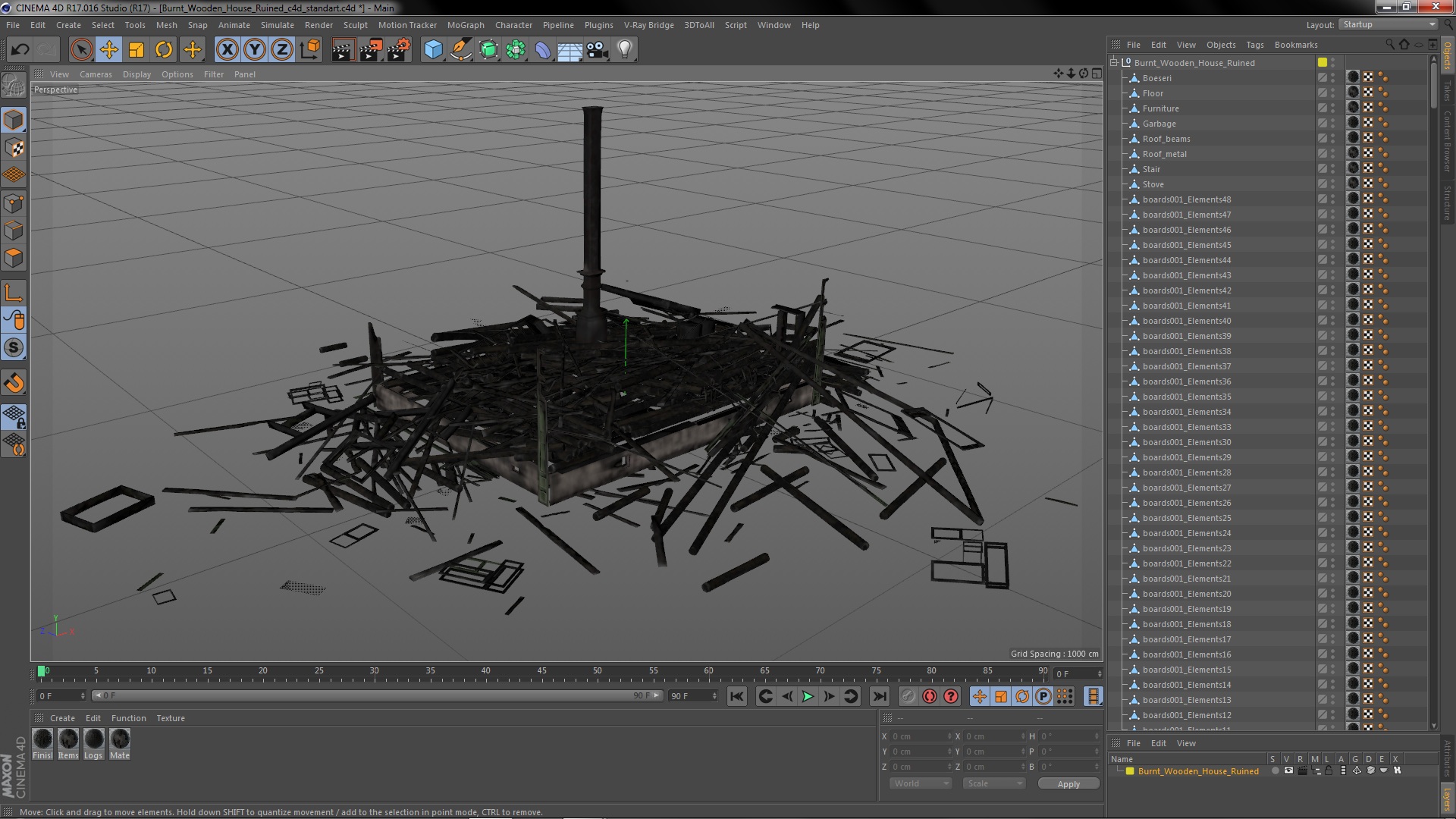 3D model Burnt Wooden House Ruined