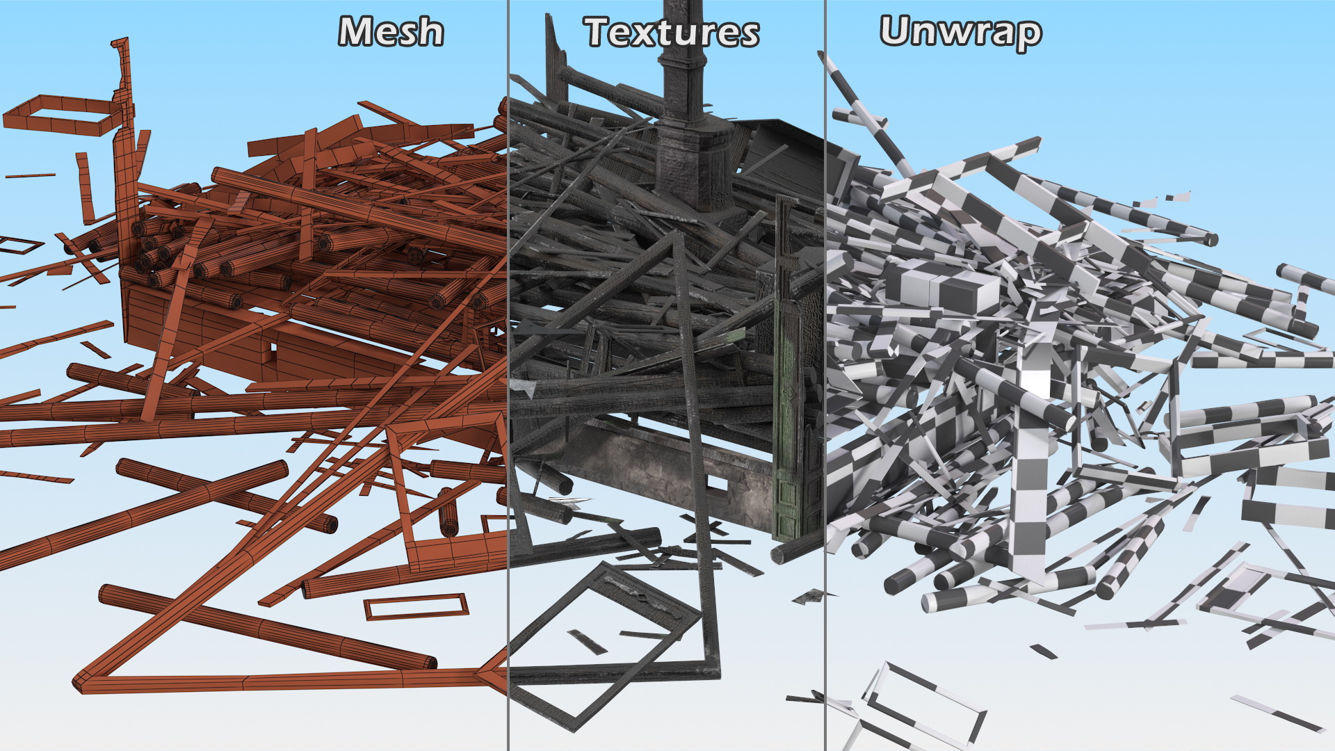 3D model Burnt Wooden House Ruined