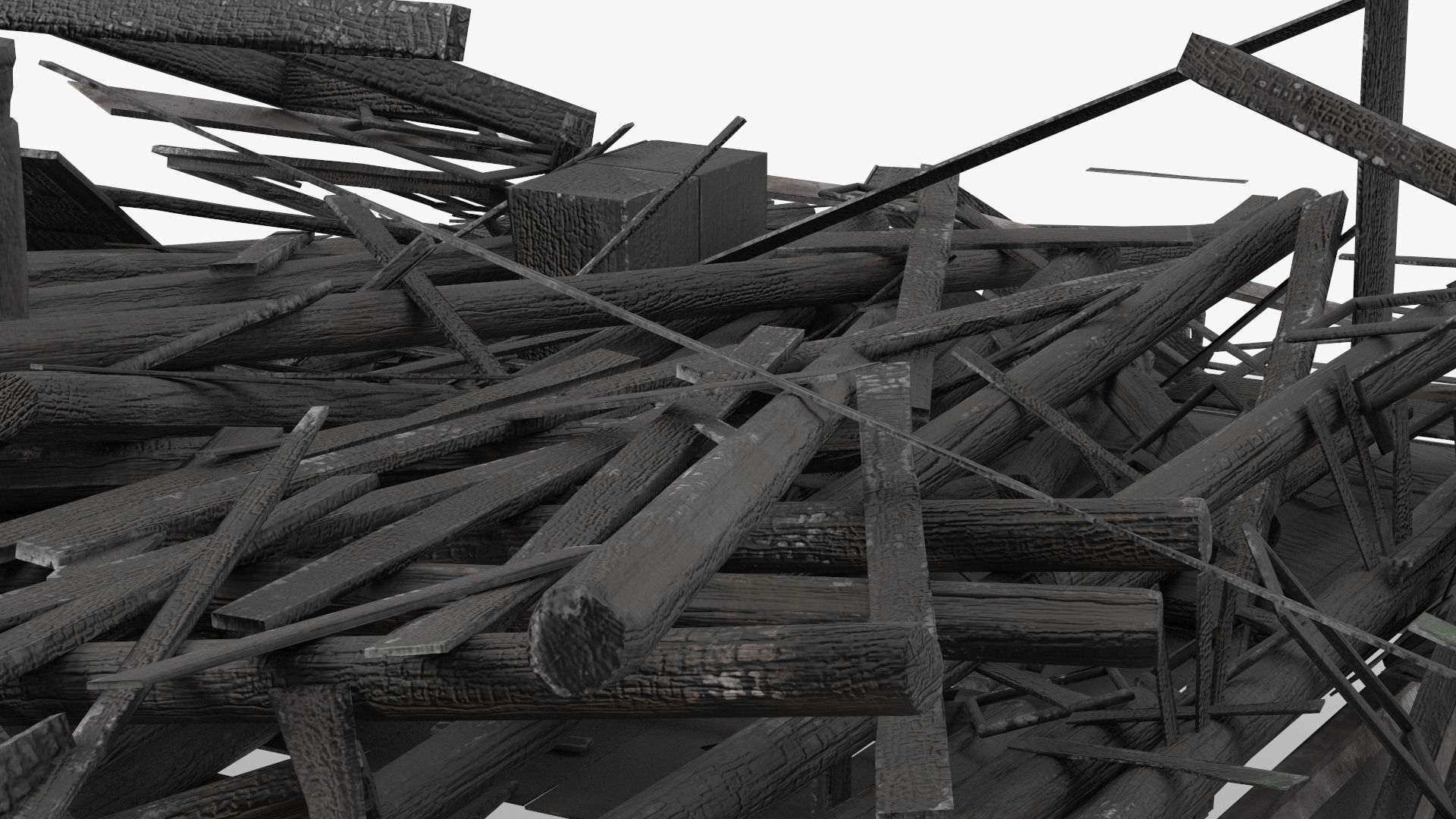 3D model Burnt Wooden House Ruined