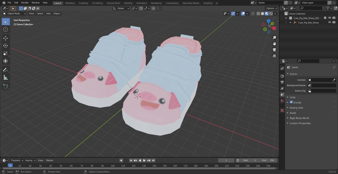 Cute Pig Kids Shoes 3D model