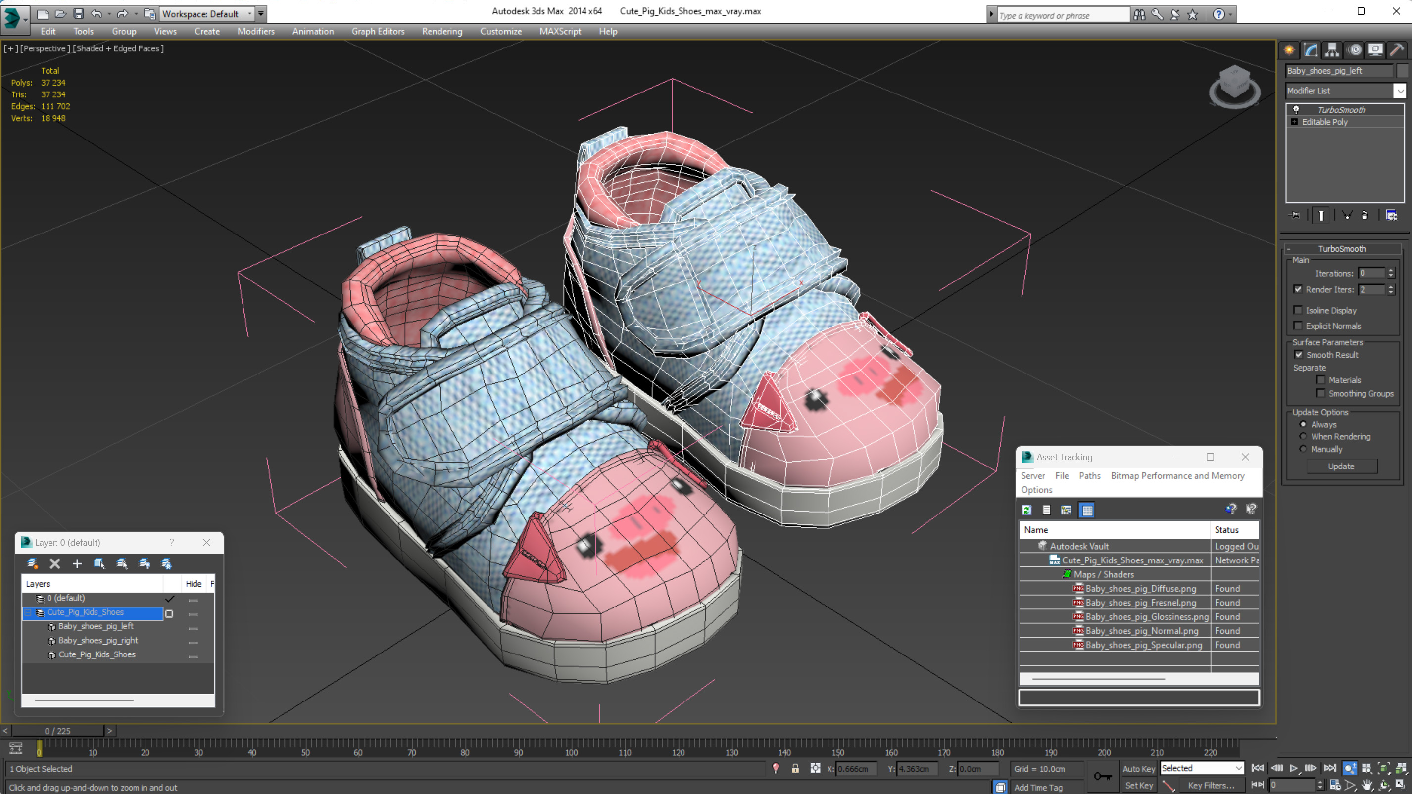 Cute Pig Kids Shoes 3D model