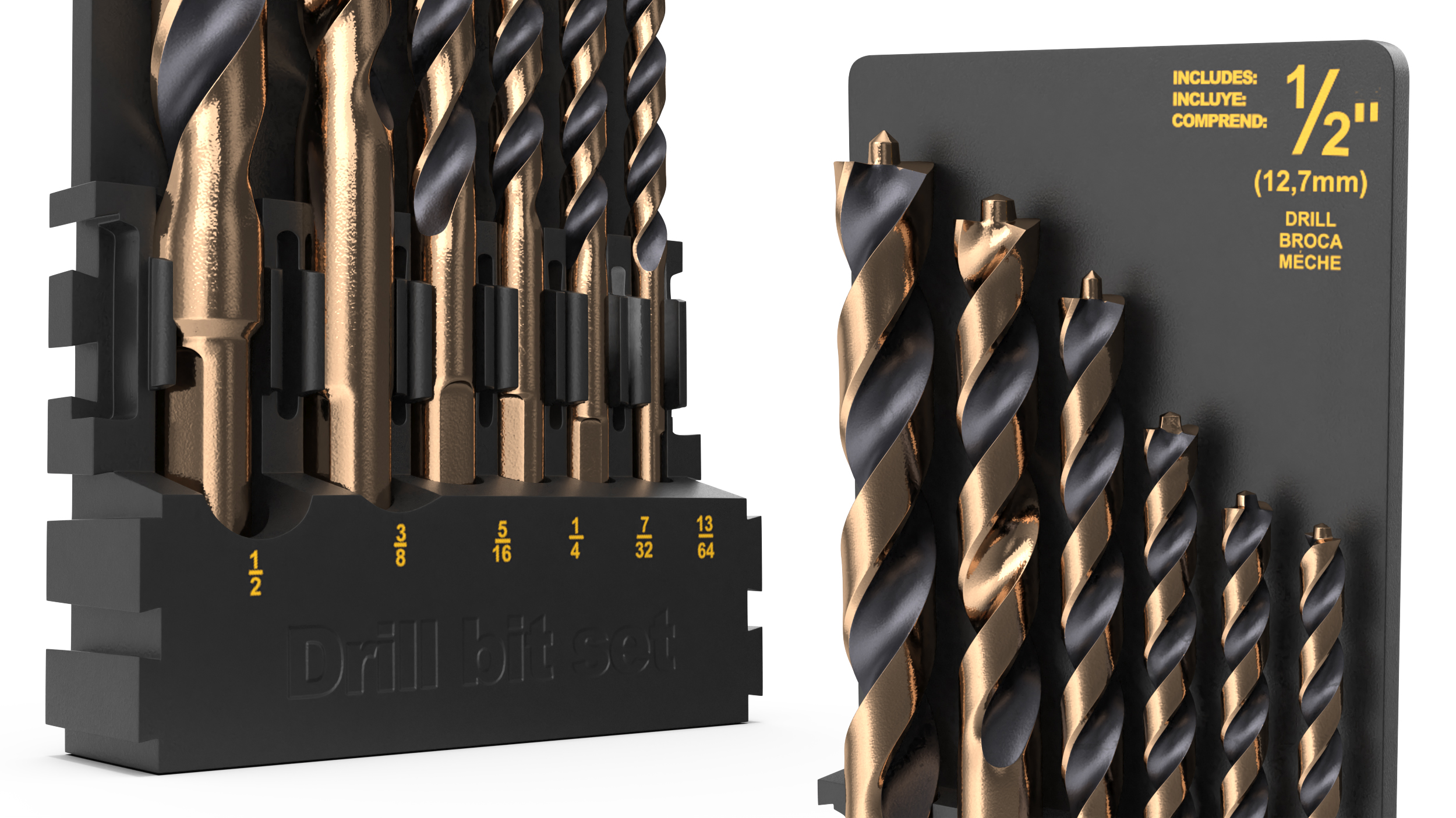 3D Gold Ferrous Pilot Point Drill Bit Set model