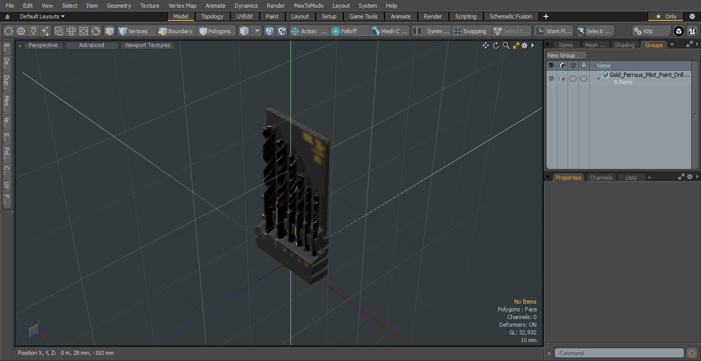 3D Gold Ferrous Pilot Point Drill Bit Set model