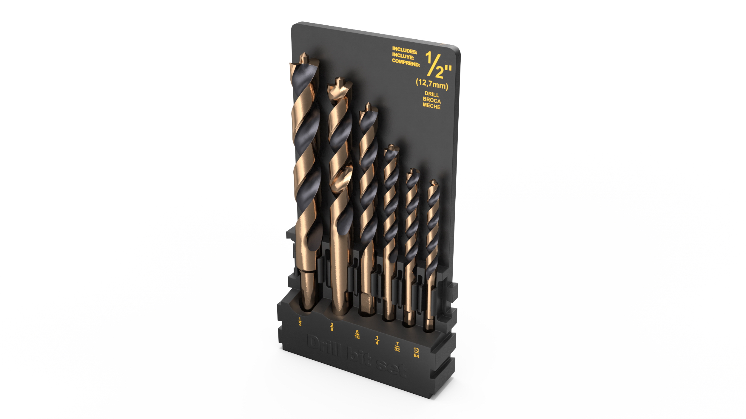 3D Gold Ferrous Pilot Point Drill Bit Set model