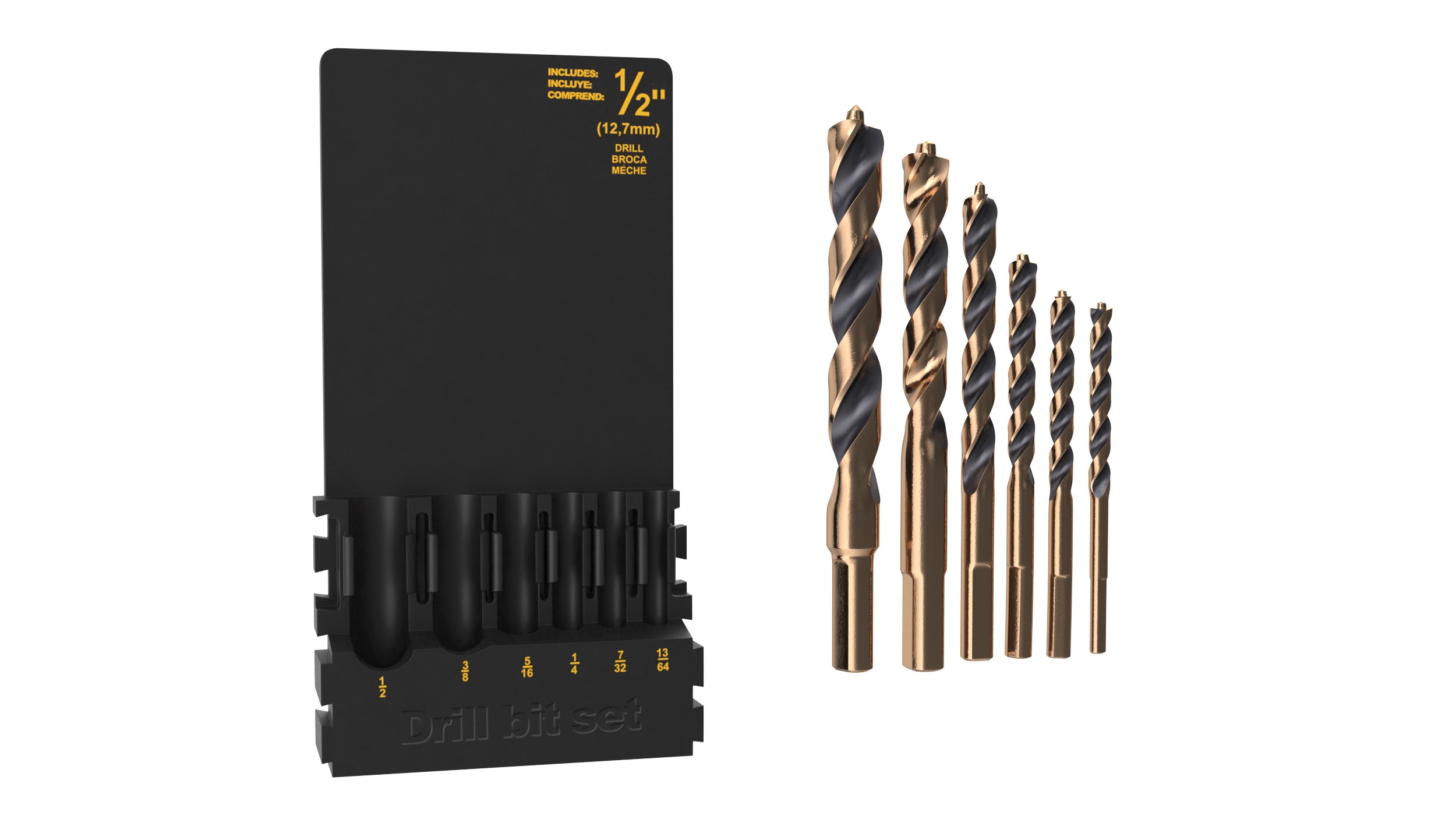 3D Gold Ferrous Pilot Point Drill Bit Set model