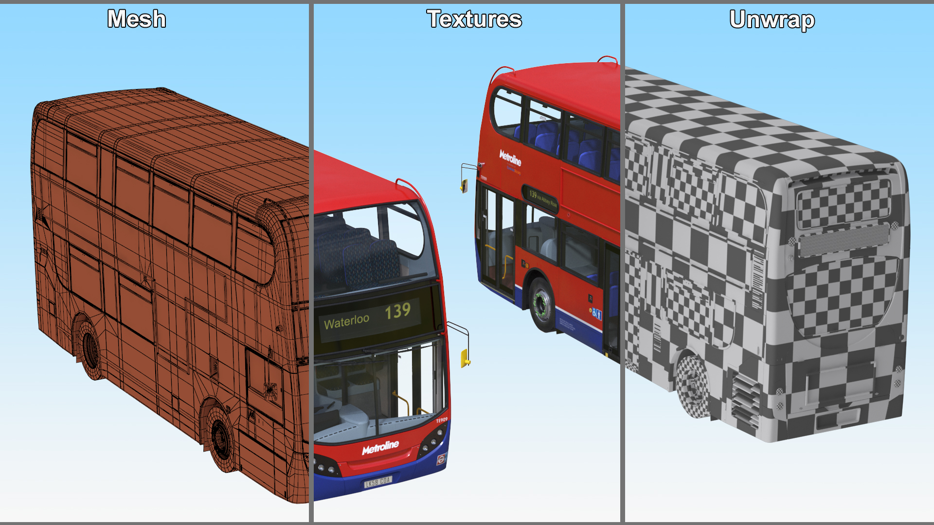 3D London Double Decker Bus Enviro 400 Simple Interior