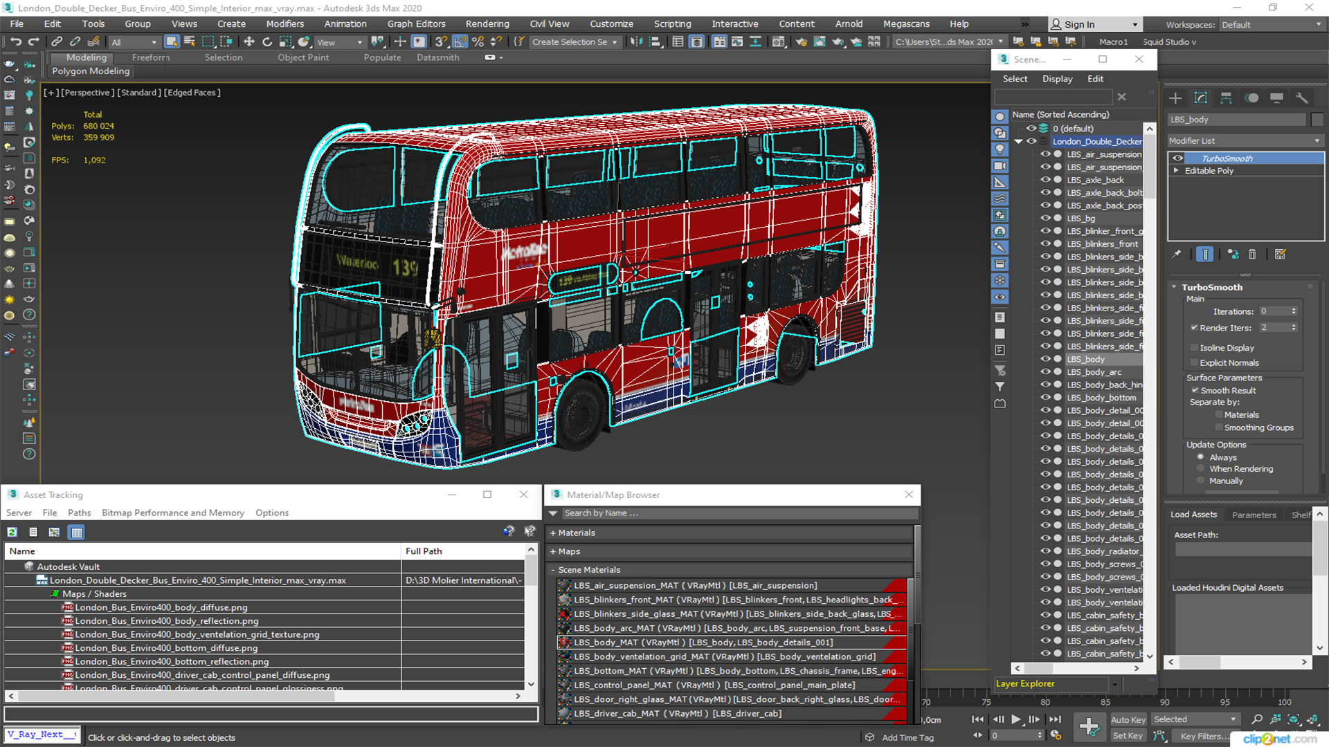 3D London Double Decker Bus Enviro 400 Simple Interior