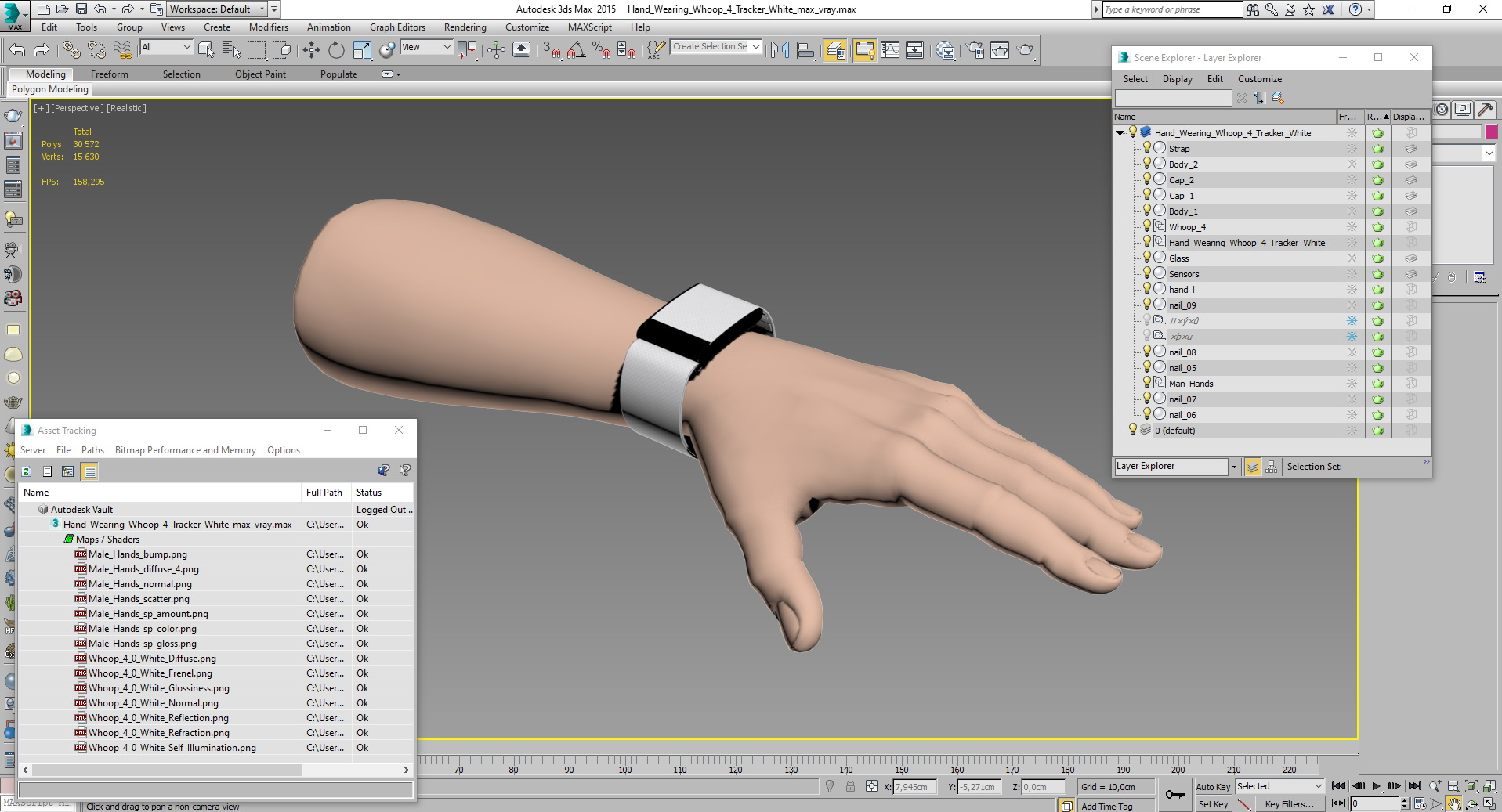 Hand Wearing Whoop 4 Tracker White 3D model