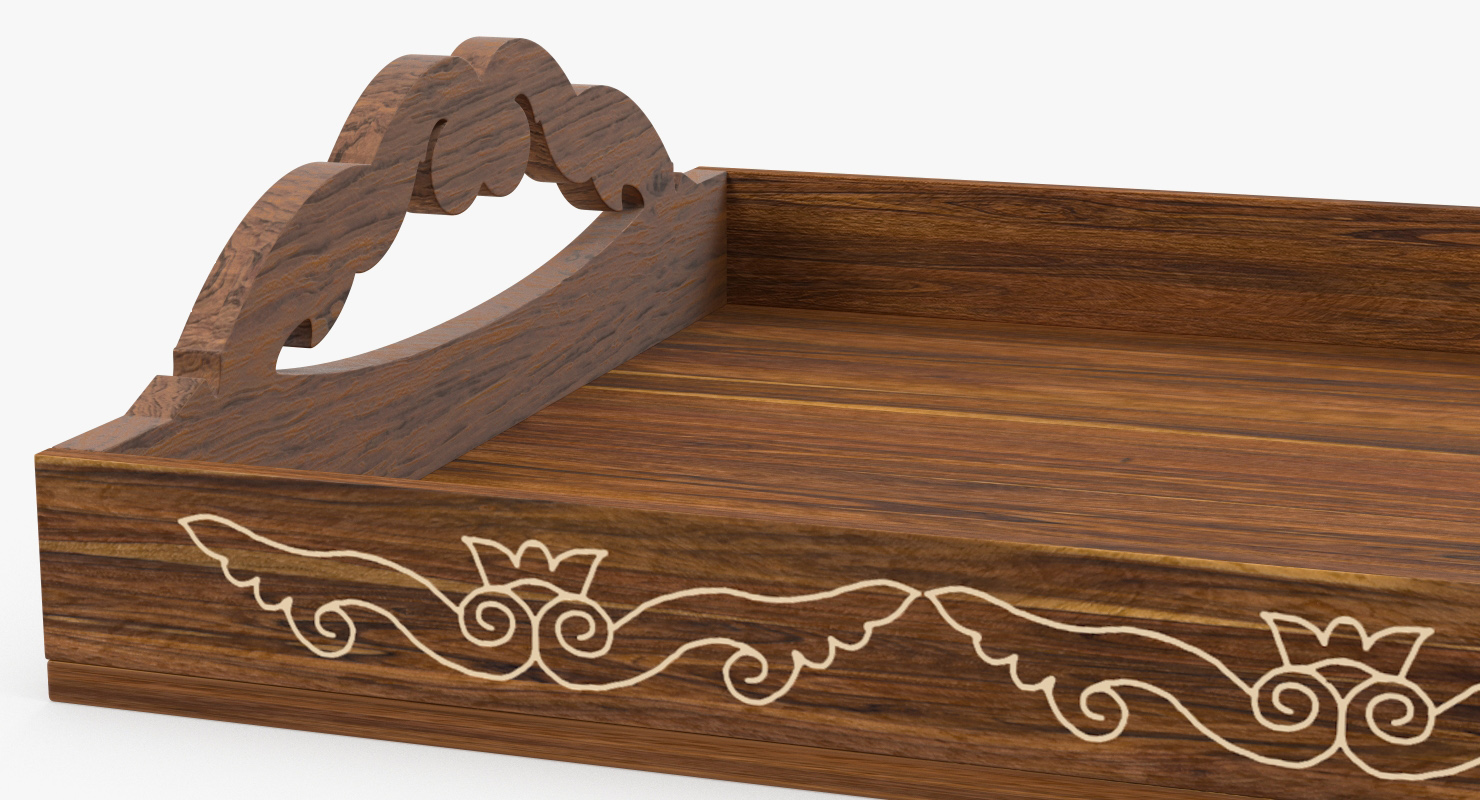 3D model Wooden Tray with Ornament