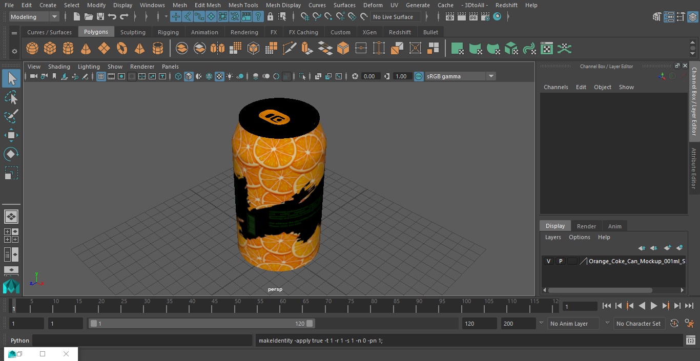 Orange Coke Can Mockup 350ml Sleek 3D model