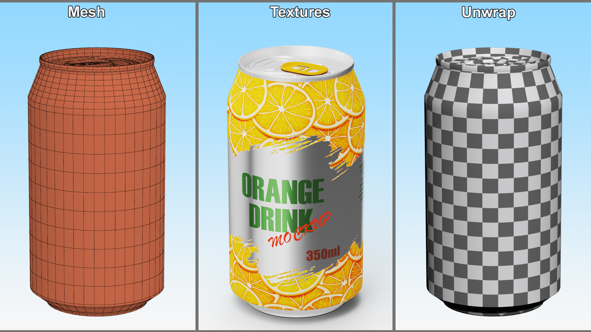 Orange Coke Can Mockup 350ml Sleek 3D model