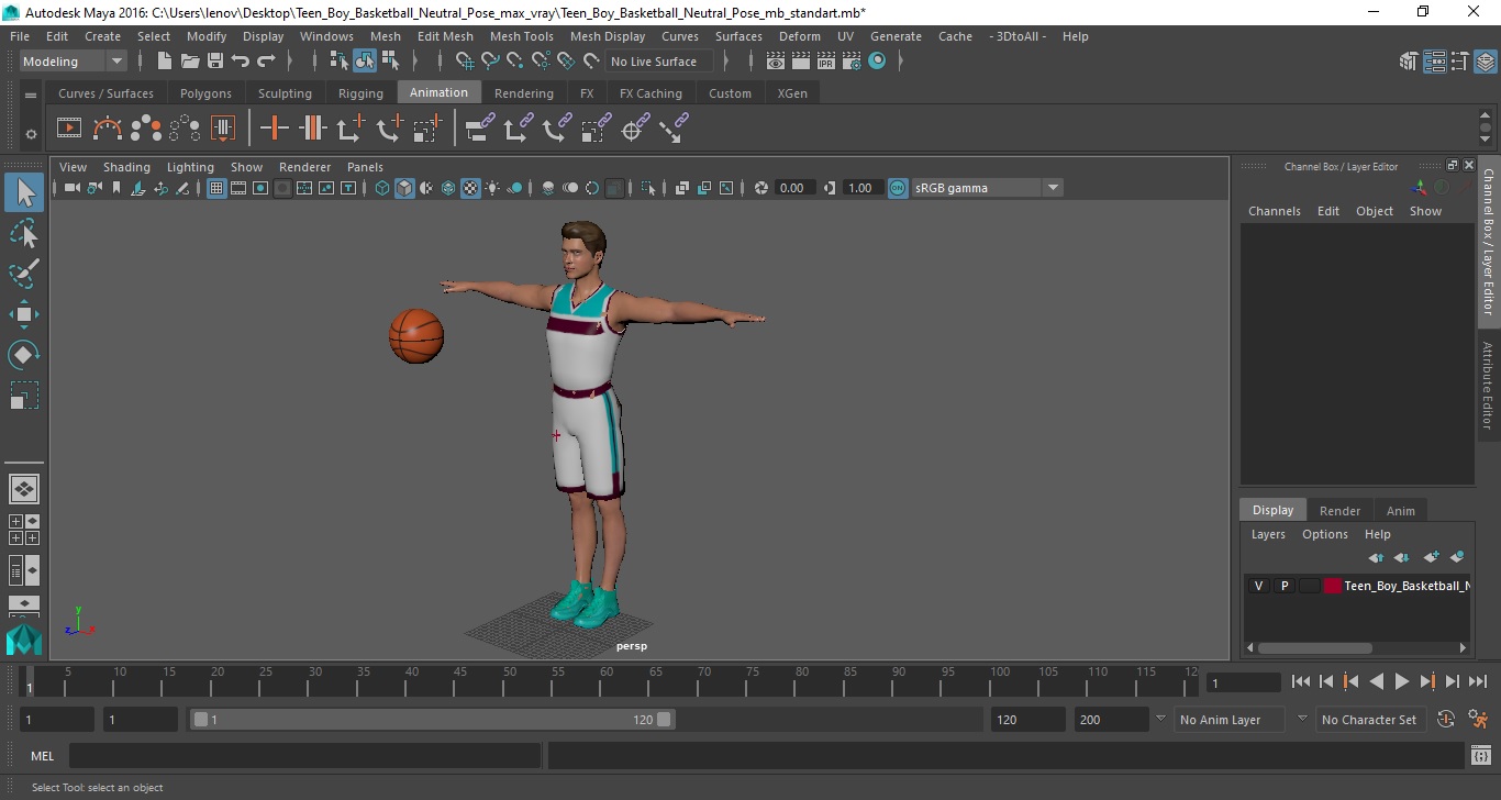 Teen Boy Basketball Neutral Pose 3D