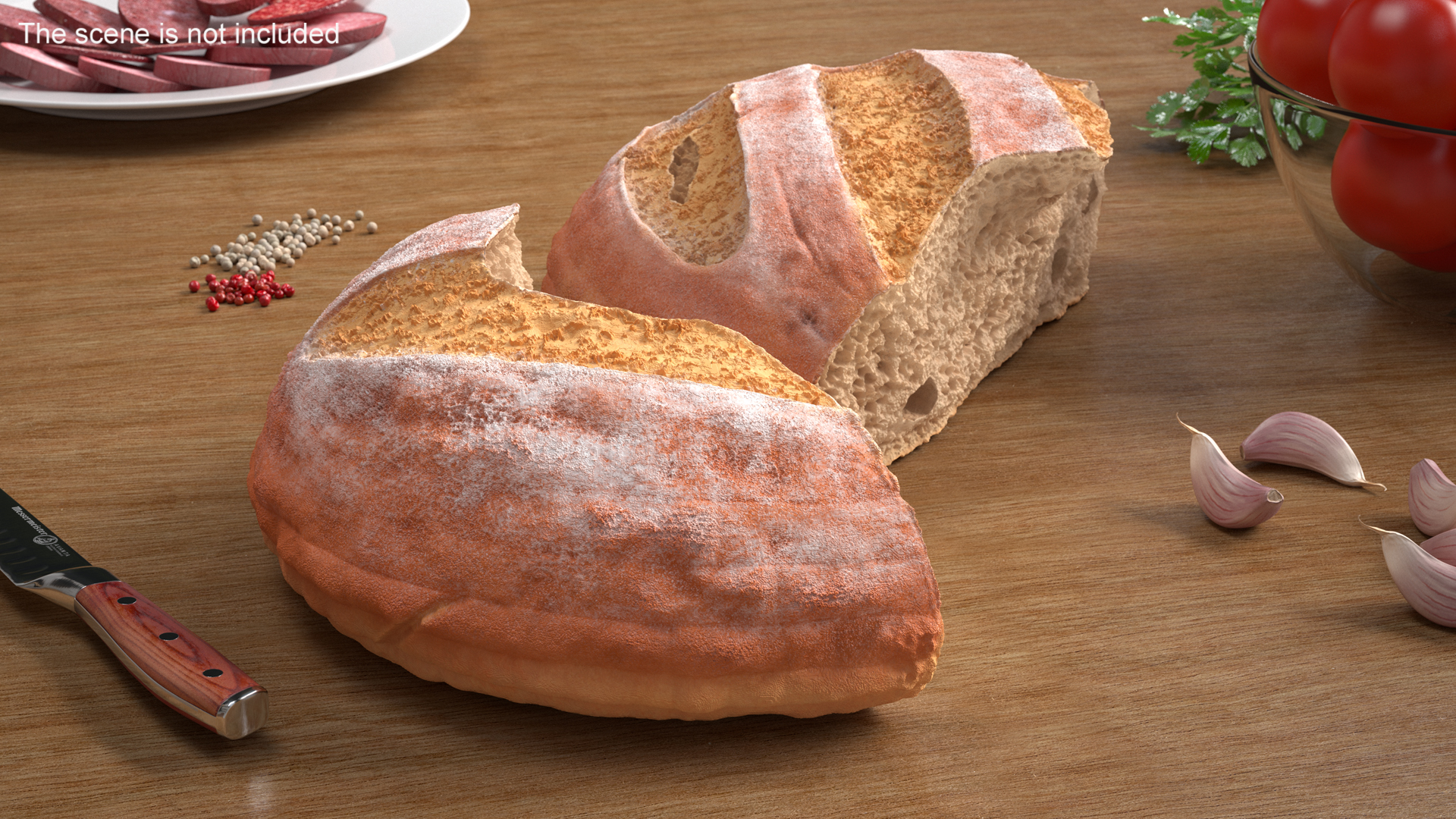 3D Broken Loaf of Round Bread