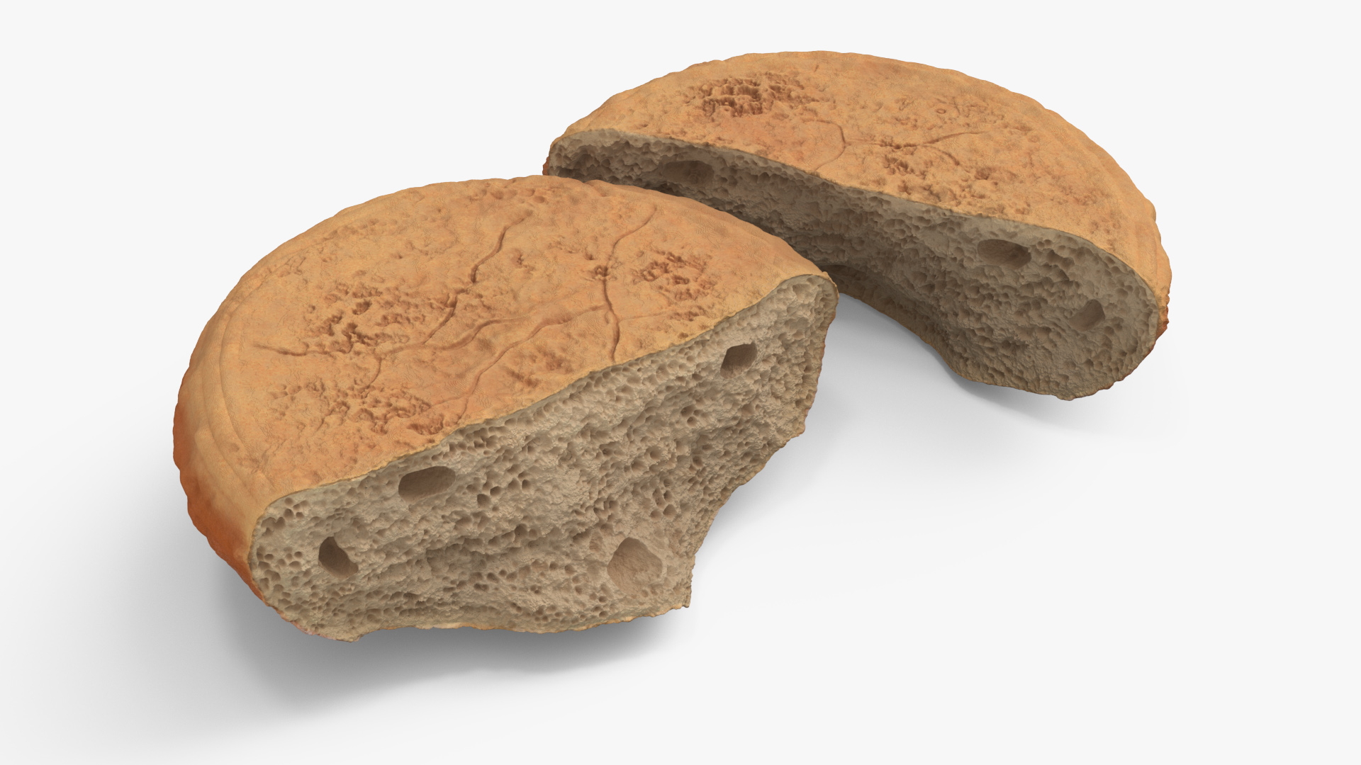 3D Broken Loaf of Round Bread