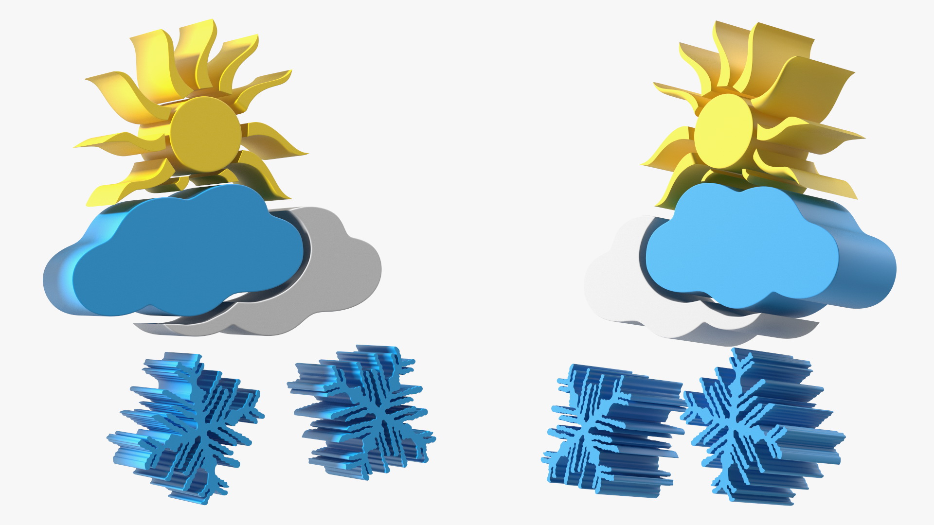 Meteorology Symbols with Snow and Wind Set 3D