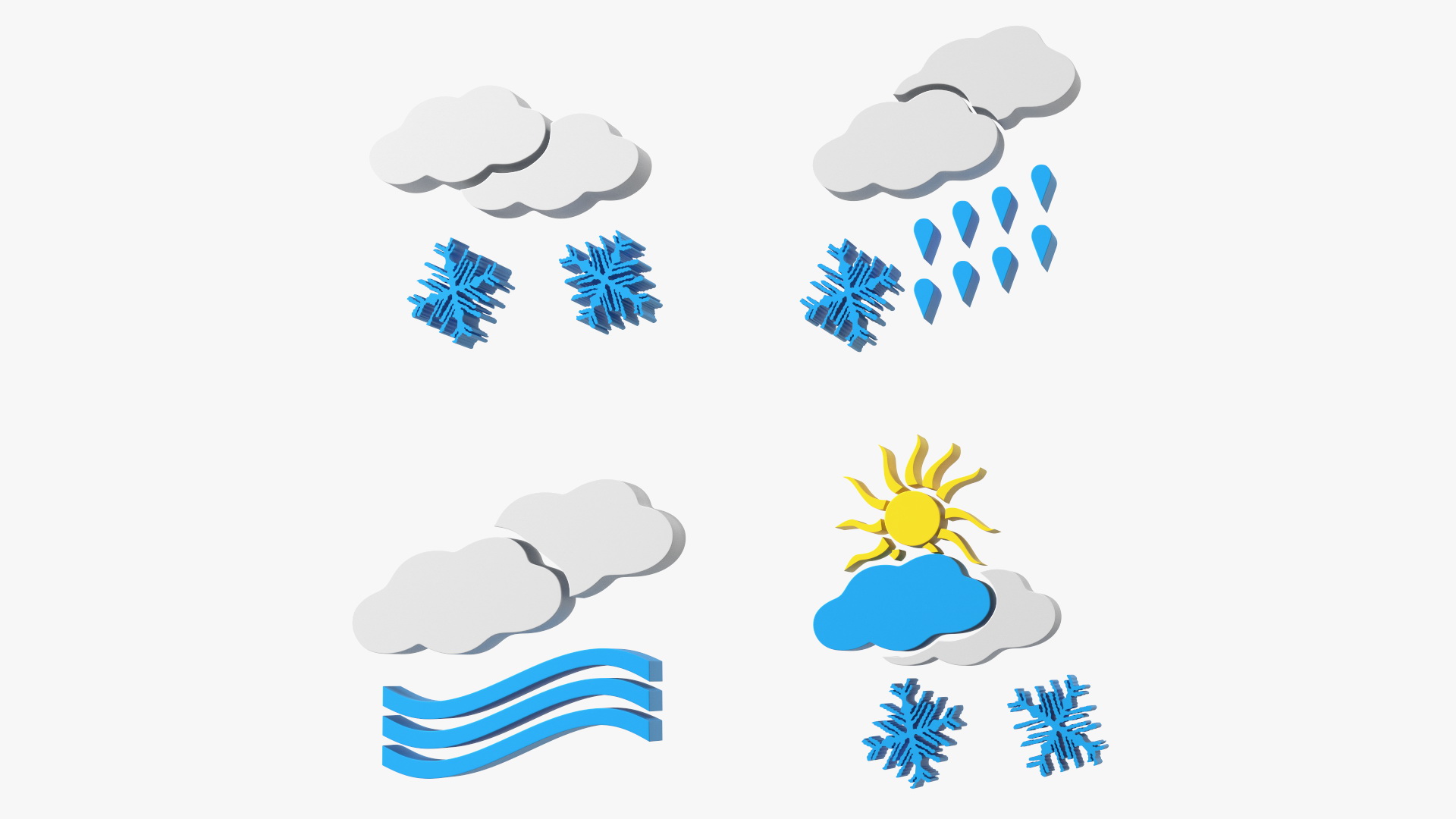 Meteorology Symbols with Snow and Wind Set 3D