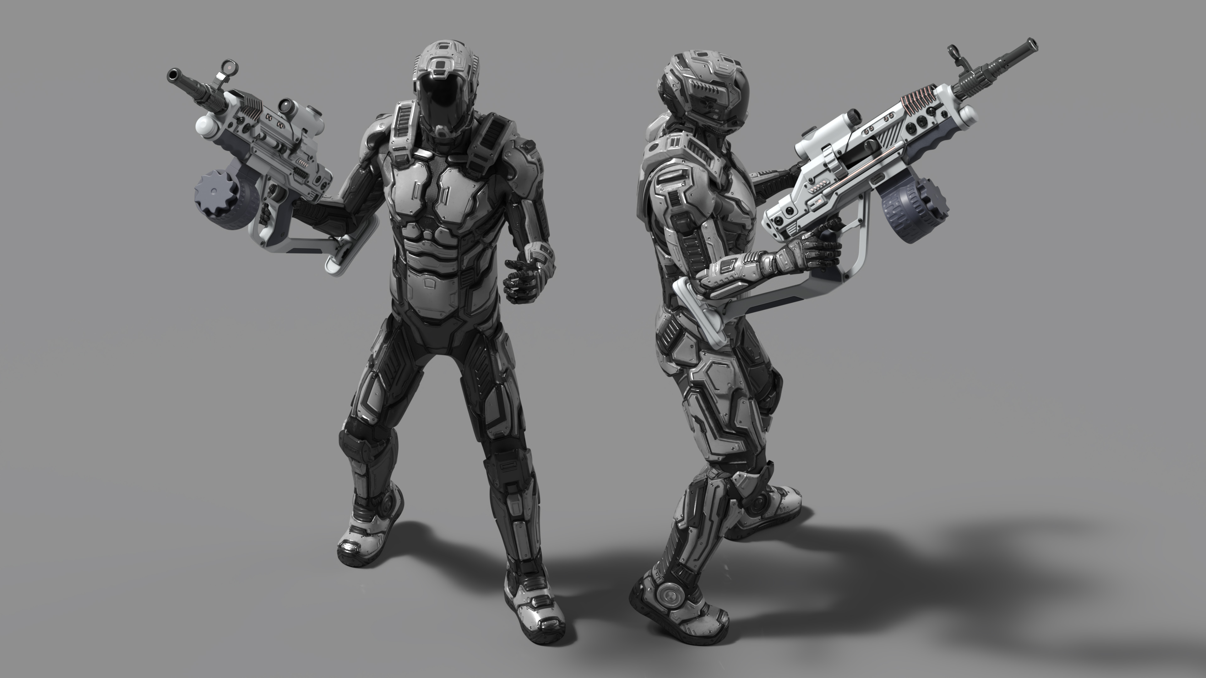 3D model Futuristic Armored Robot with Rifle