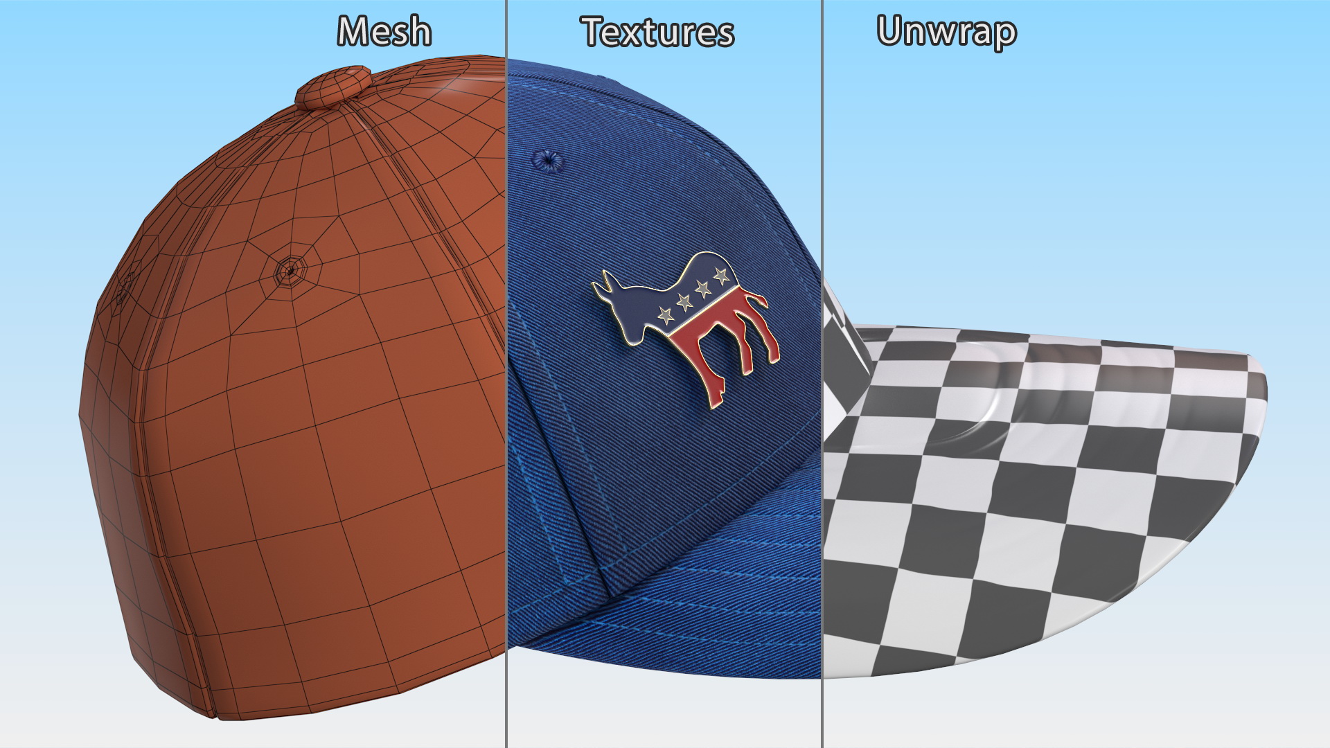 Baseball Cap with Icon of Democratic Party 3D