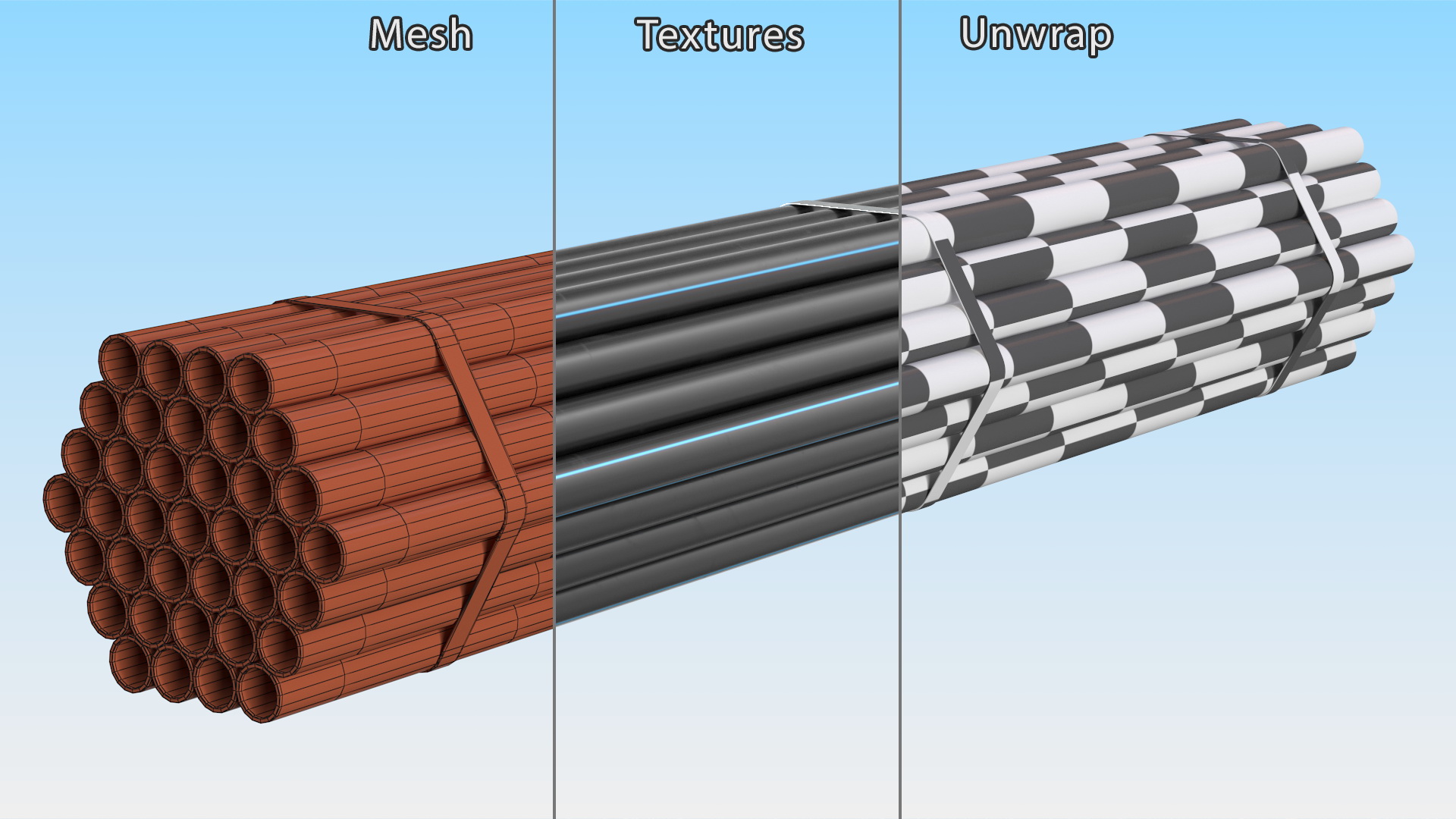 Plastic Pipes Bundle 2 Meters 3D model