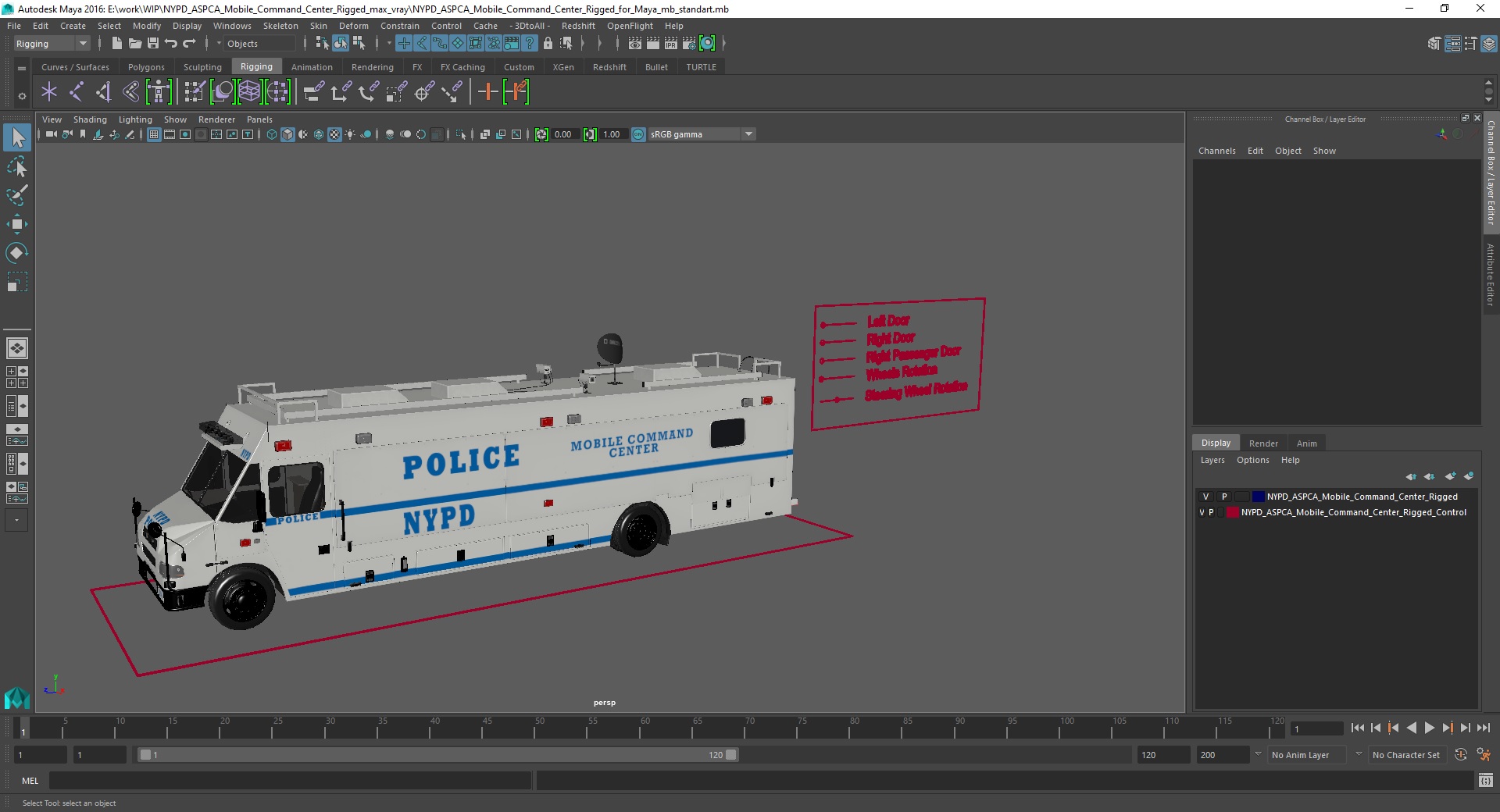 3D model NYPD ASPCA Mobile Command Center Illuminated Rigged for Maya