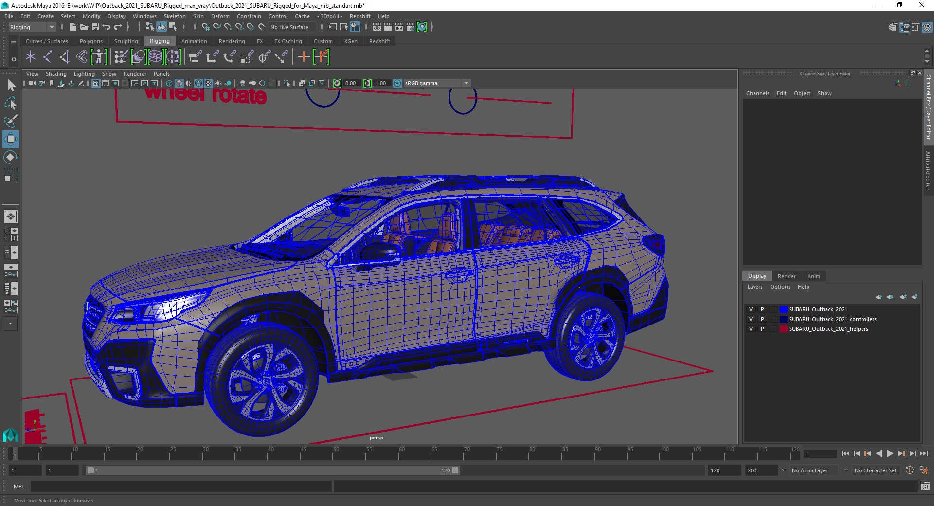 3D model Outback 2021 SUBARU Rigged for Maya