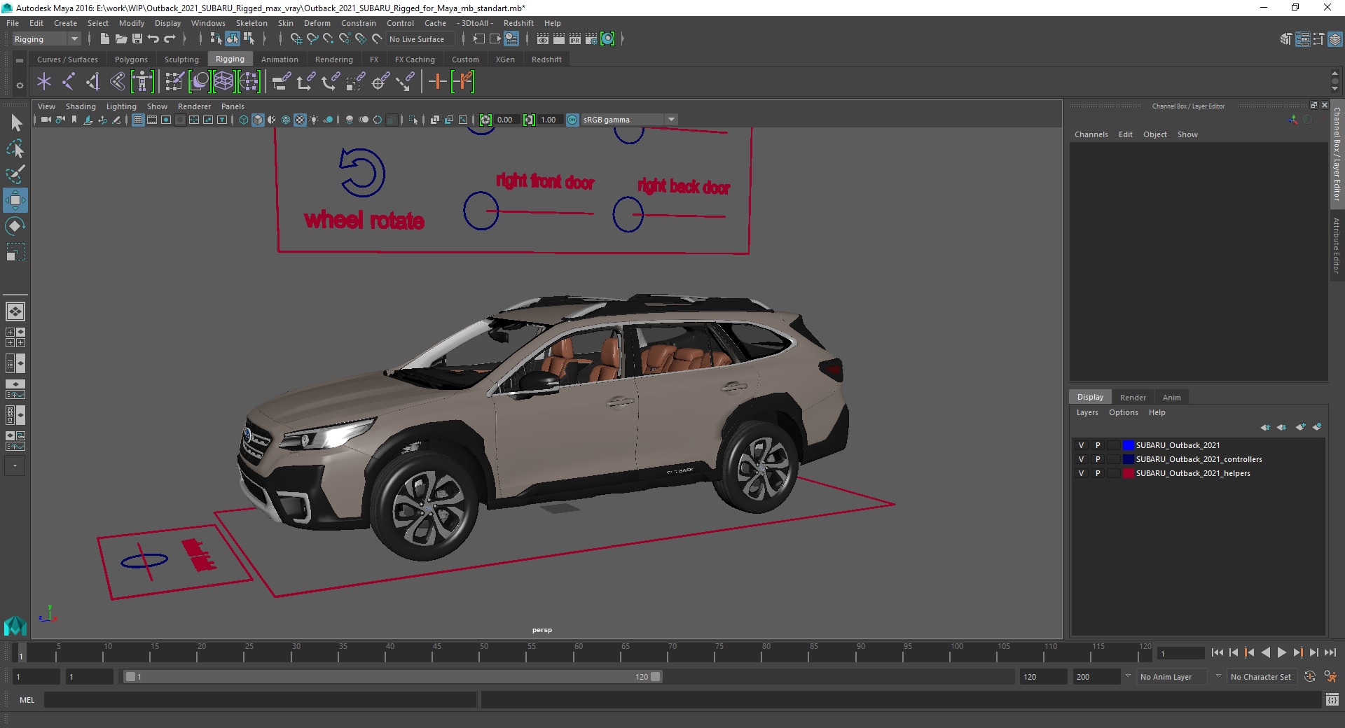 3D model Outback 2021 SUBARU Rigged for Maya