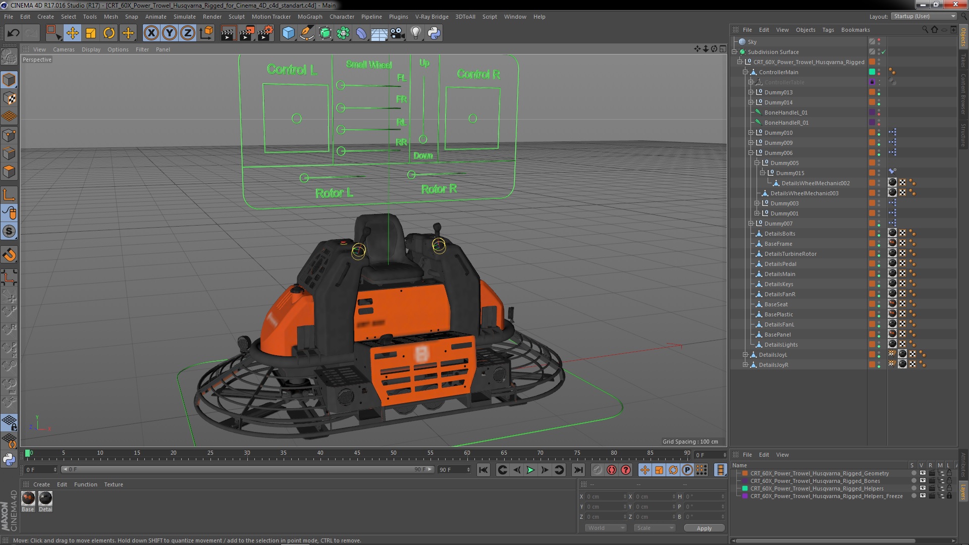 3D CRT 60X Power Trowel Husqvarna Rigged for Cinema 4D