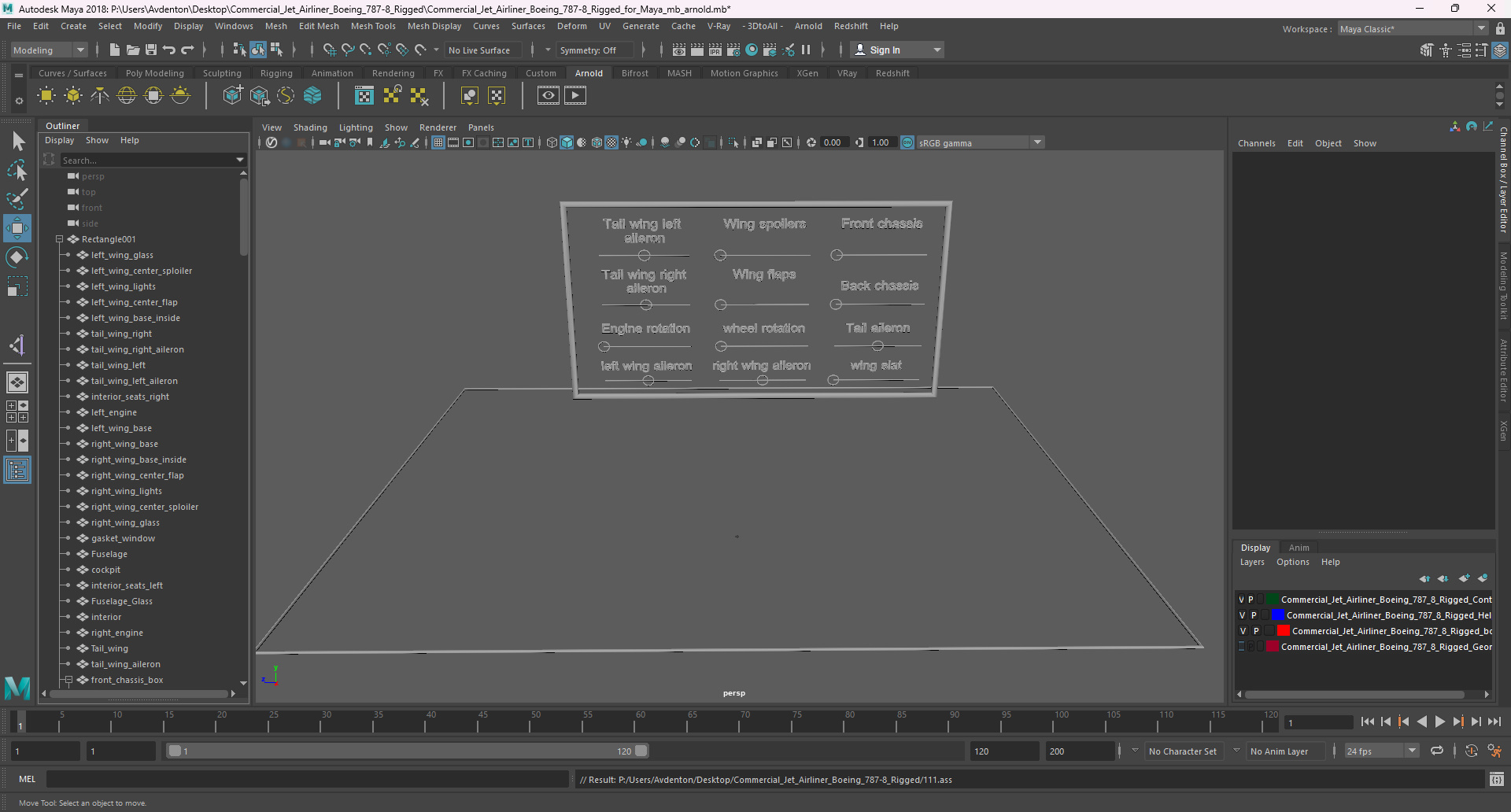 Commercial Jet Airliner Boeing 787-8 Rigged for Maya 3D