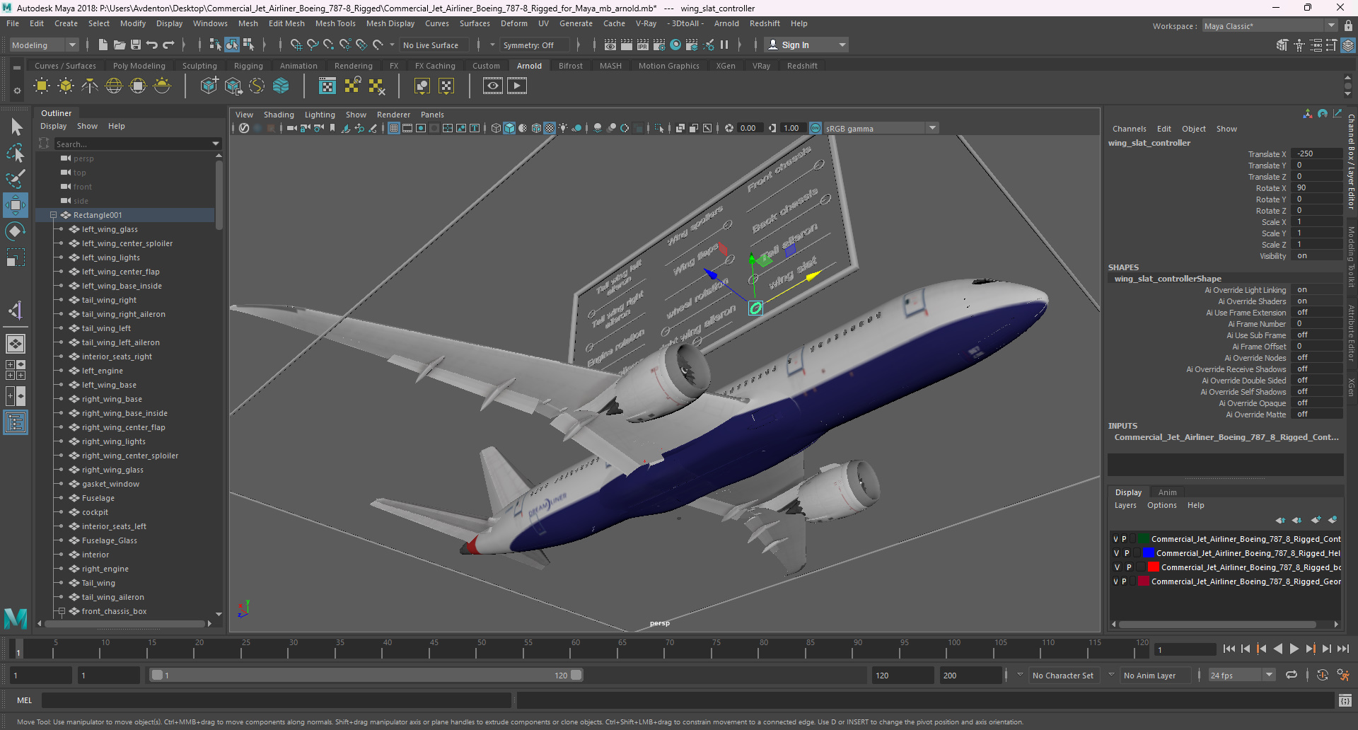 Commercial Jet Airliner Boeing 787-8 Rigged for Maya 3D