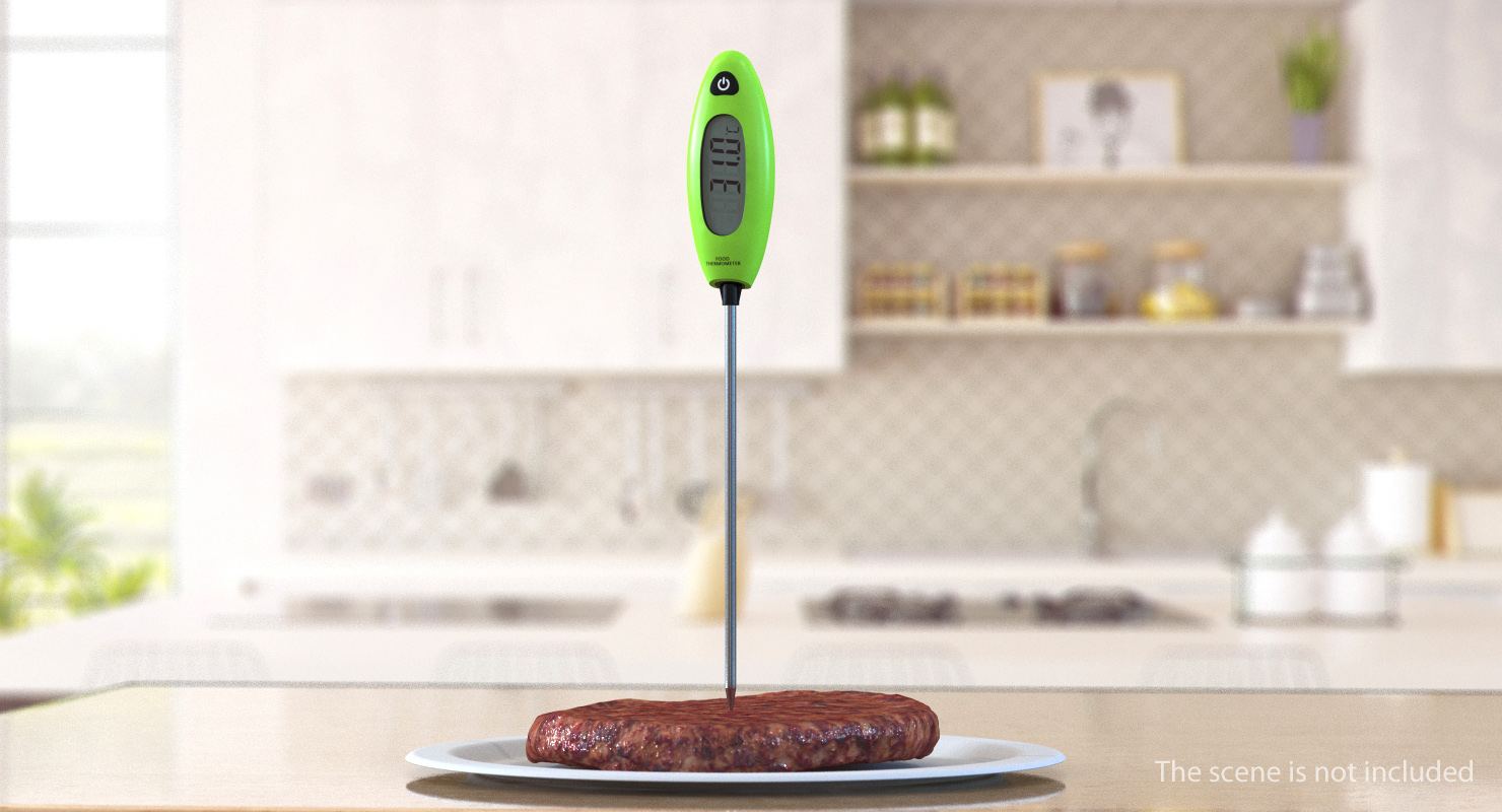 Digital Food Thermometer with Burger Patty 3D