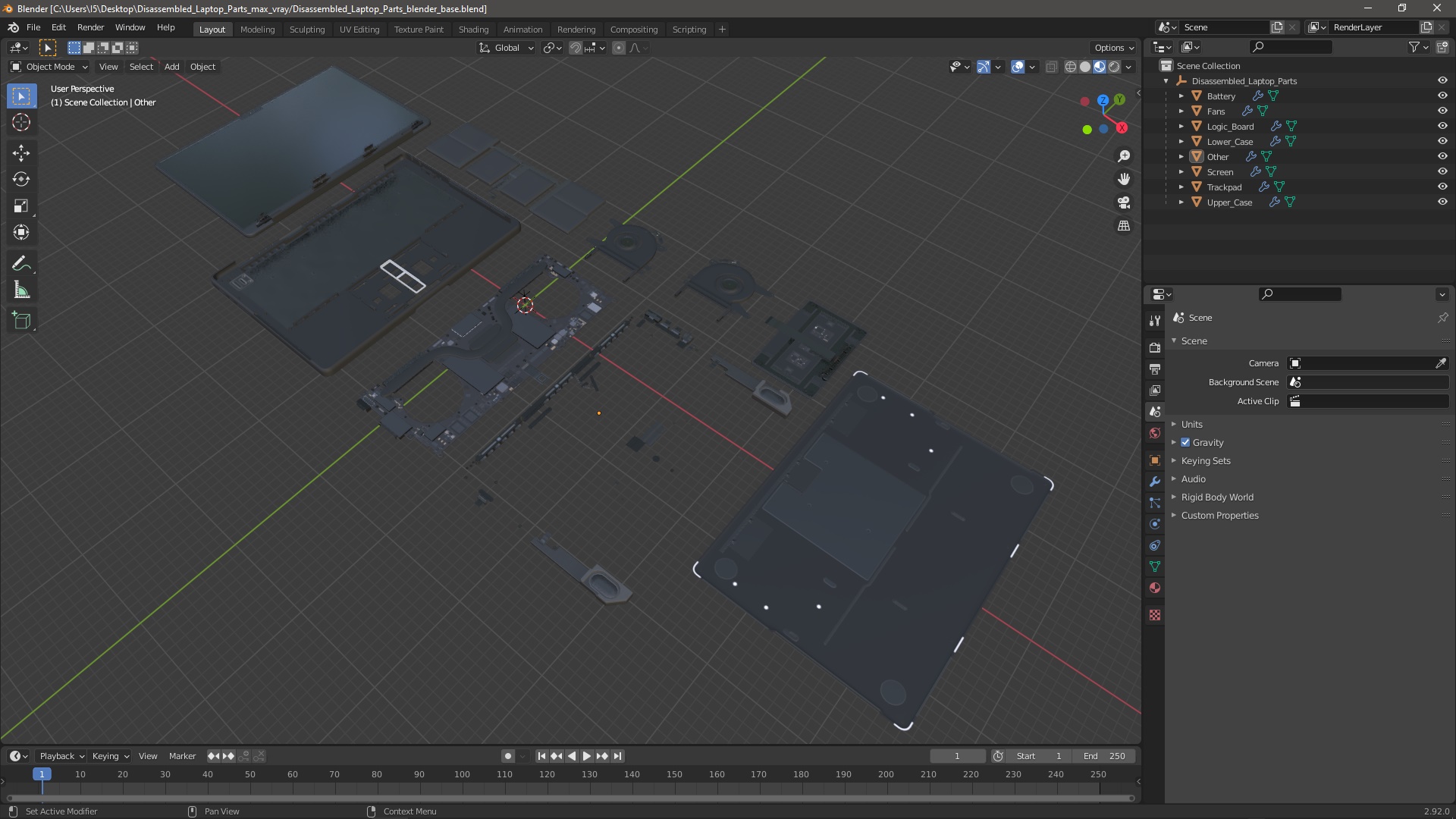 3D model Disassembled Laptop Parts