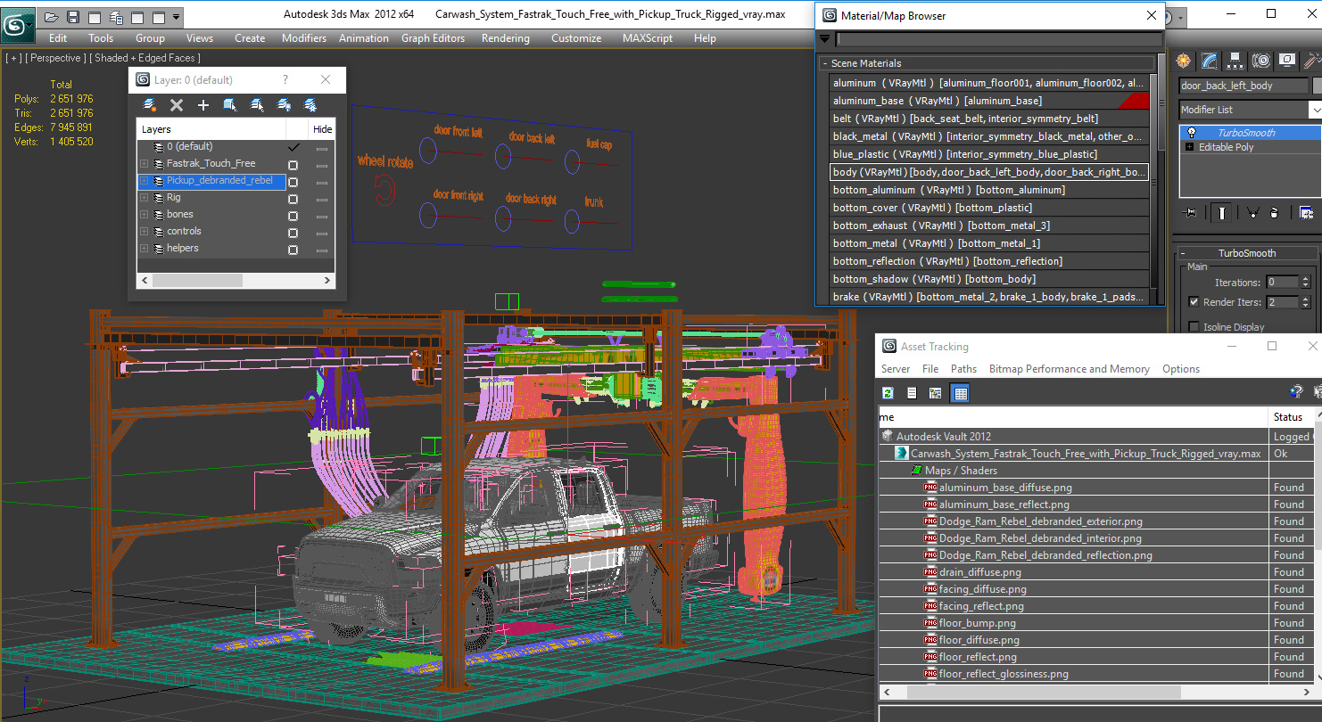 3D Carwash System Fastrak Touch Free with Pickup Truck Rigged model