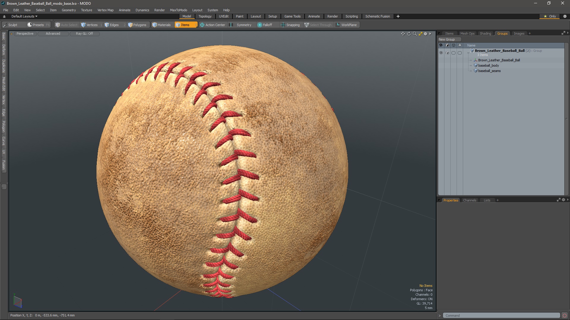 Brown Leather Baseball Ball 3D