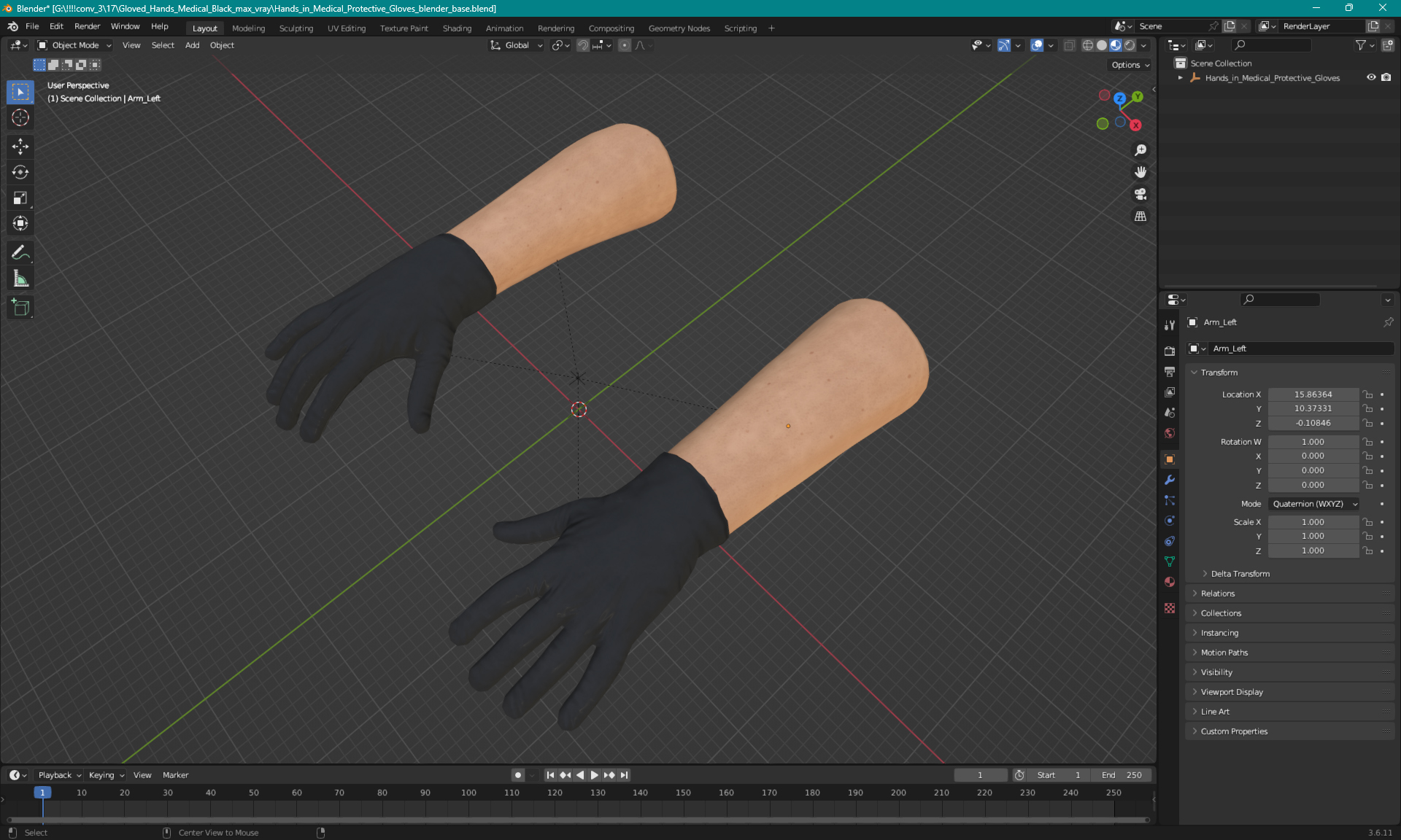 3D Gloved Hands Medical Black