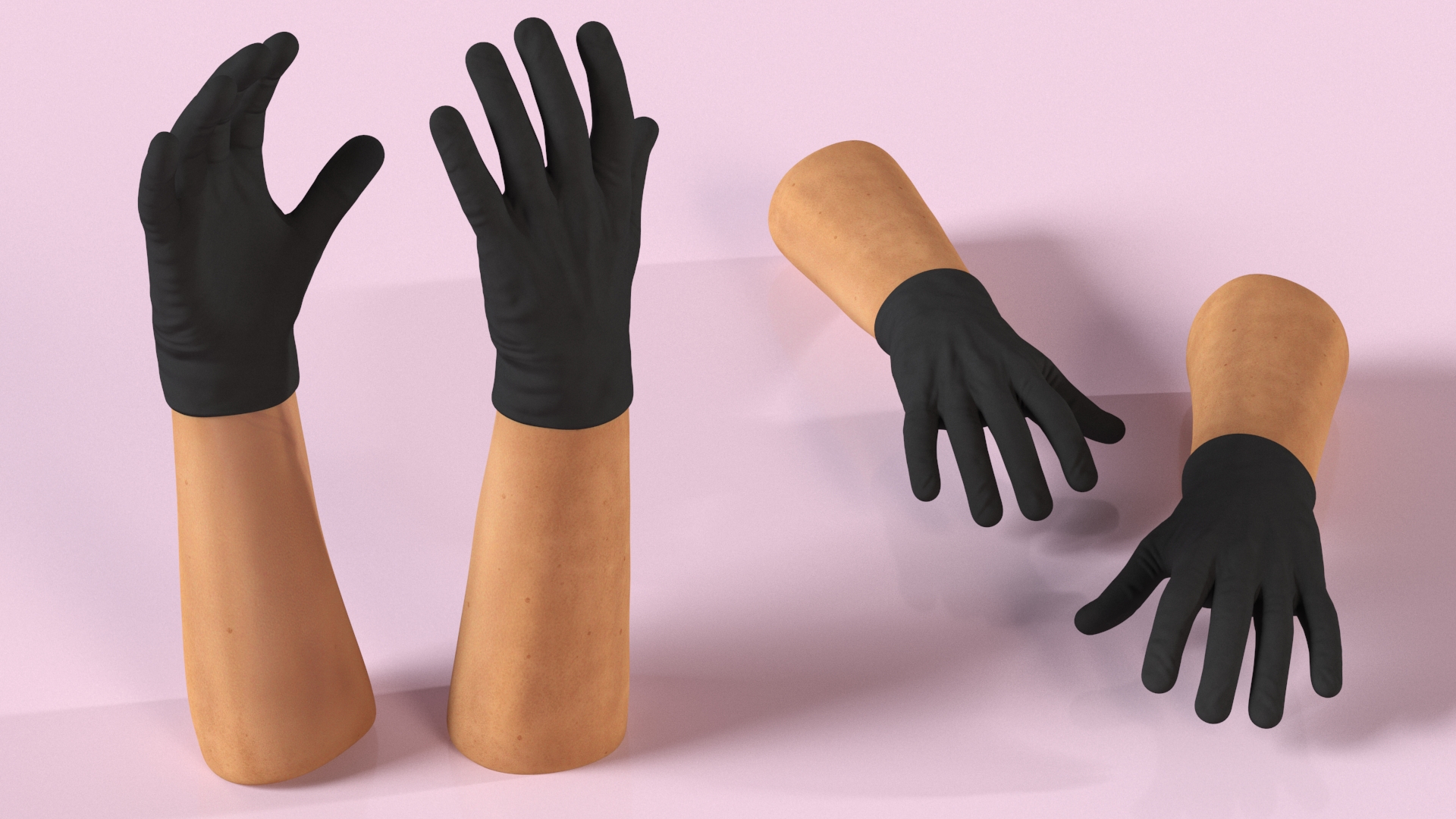 3D Gloved Hands Medical Black